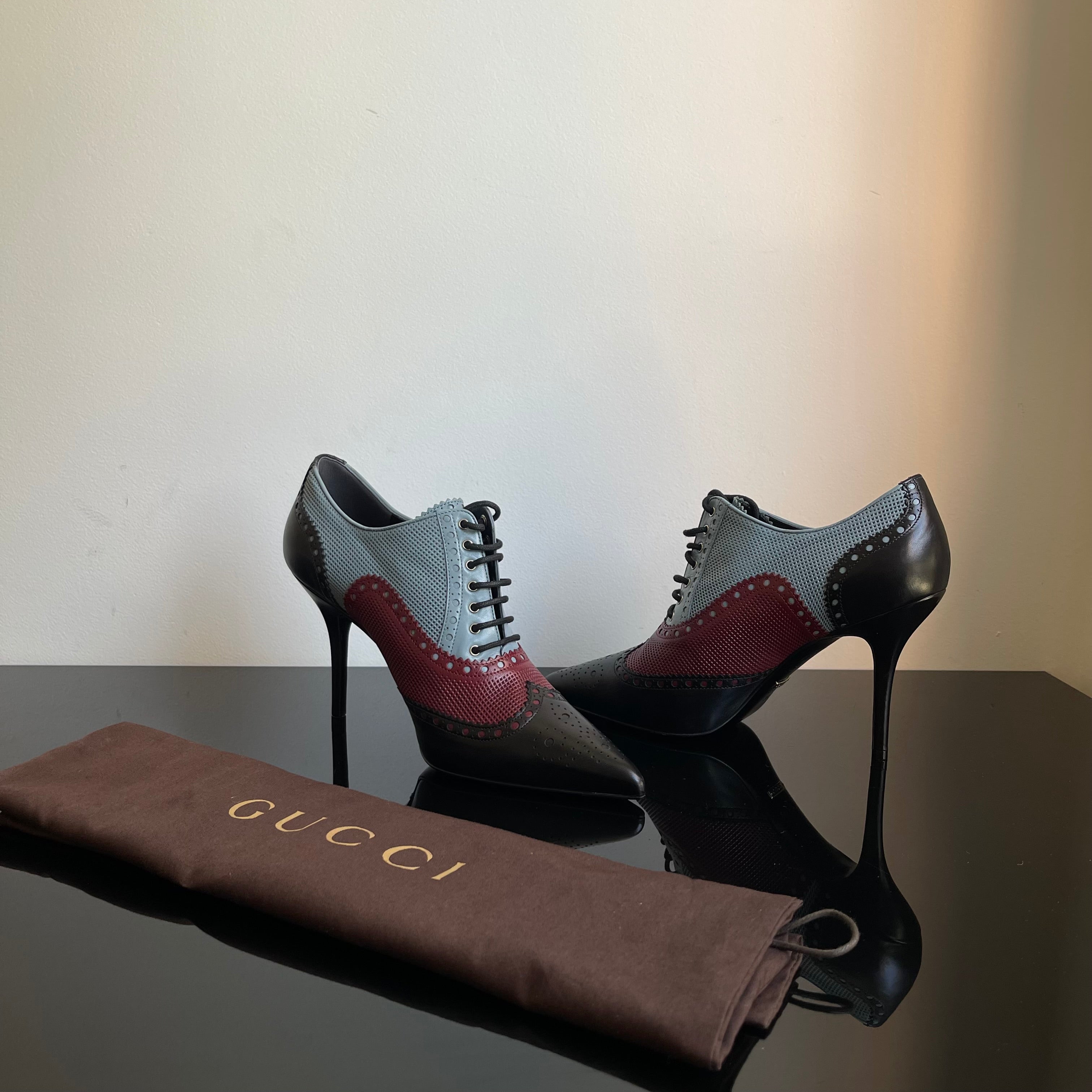 Gucci Calfskin Gia Oxford Stiletto Ankle Boots