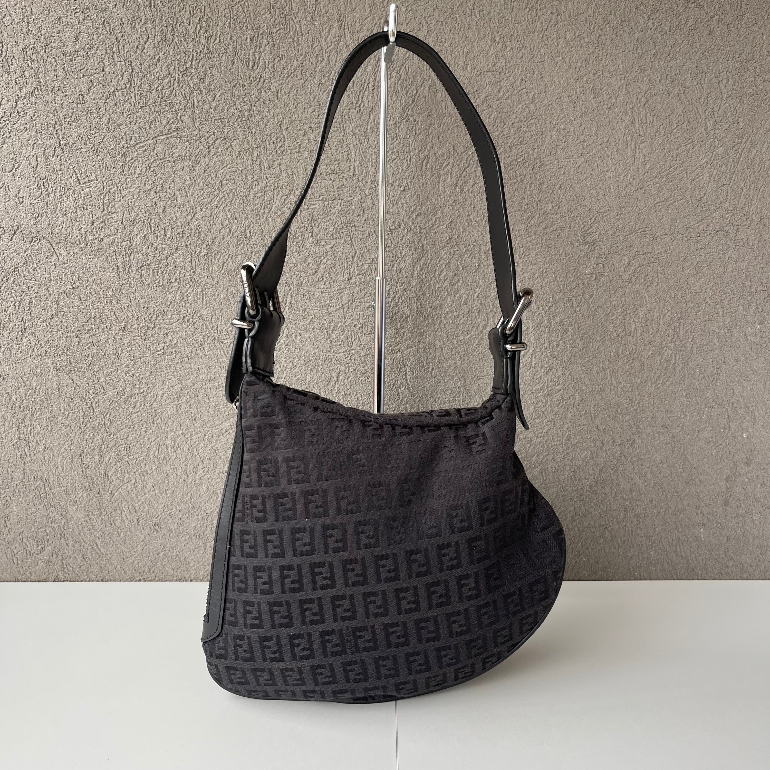 Fendi Oyster Black Zucca Monogram Bag