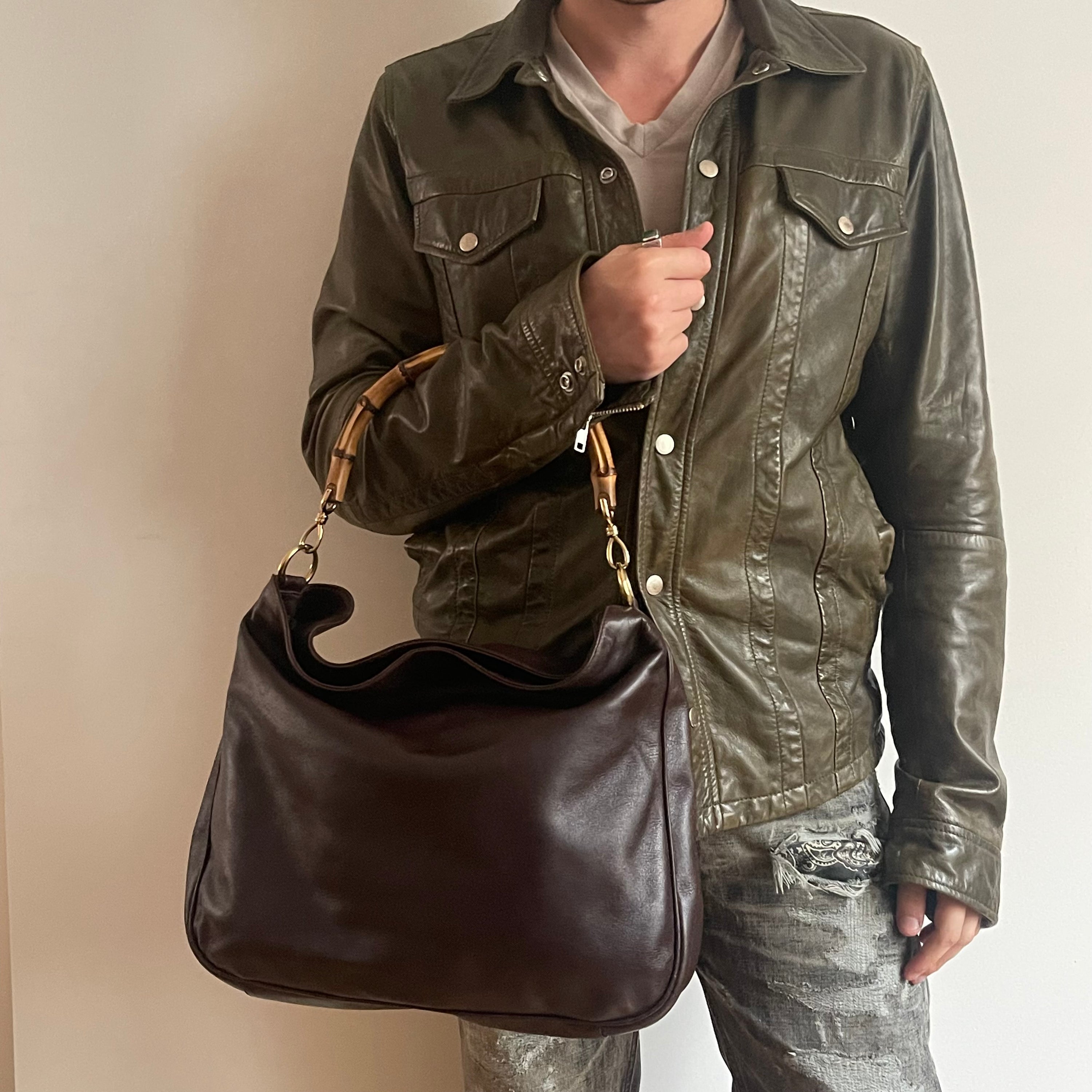 Gucci Bamboo Dark Brown Hobo Shoulder Bag