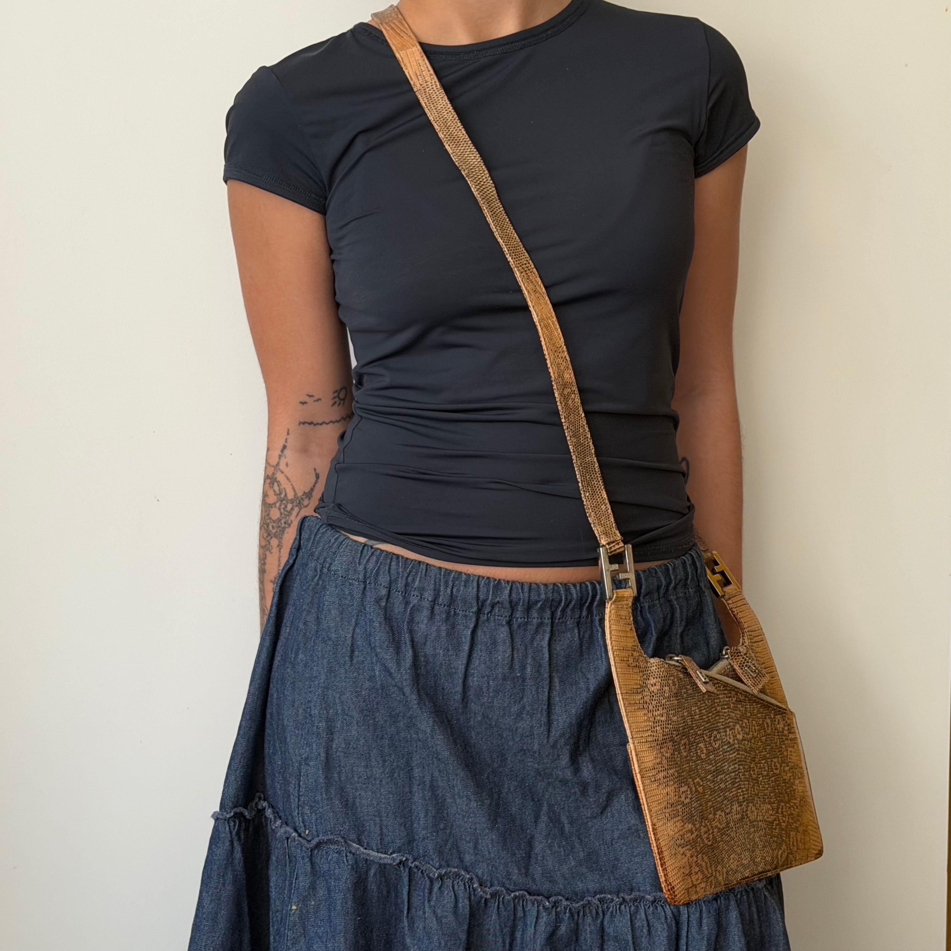 Fendi Brown Lizard Embossed Leather Shoulder Bag