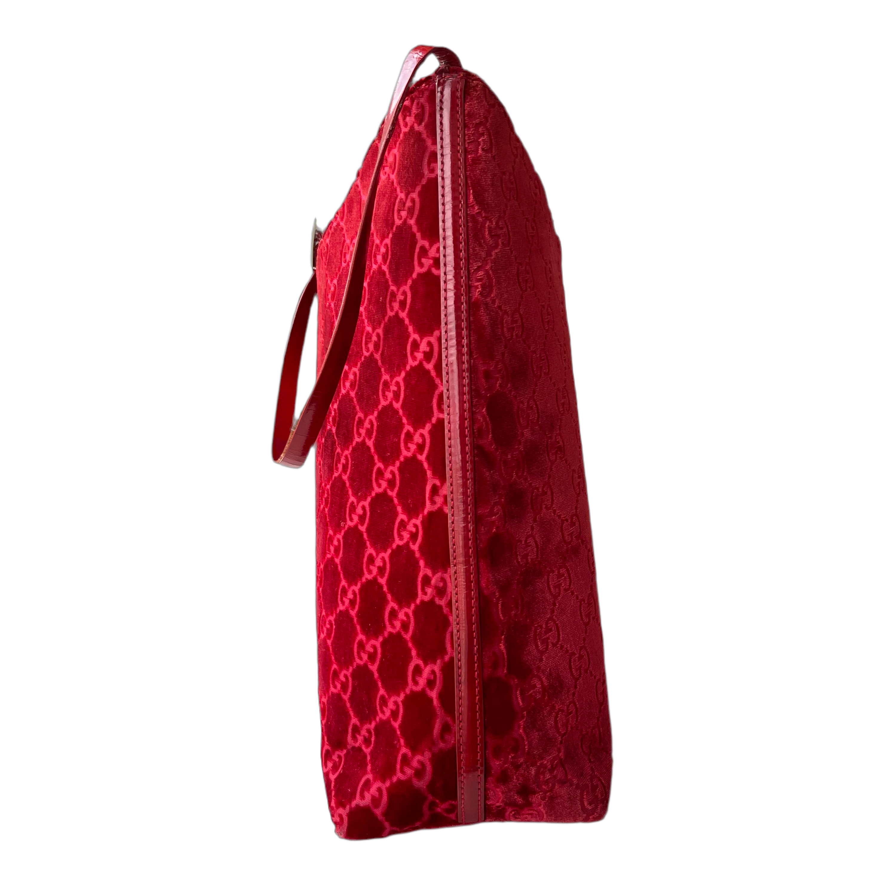 Gucci by Tom Ford Red Velvet Monogram Shoulder Bag