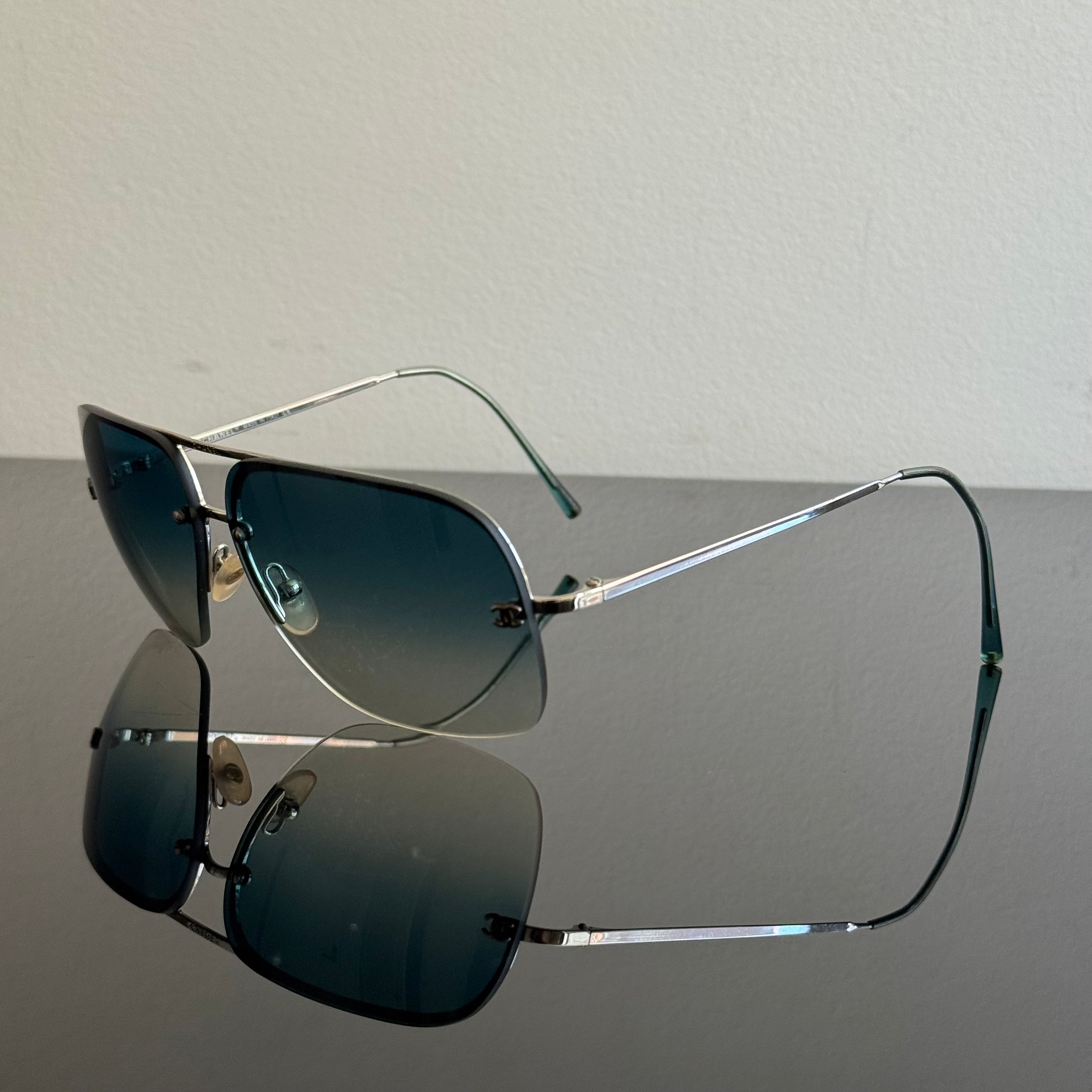 Chanel 2000s Blue Aviator Sunglasses