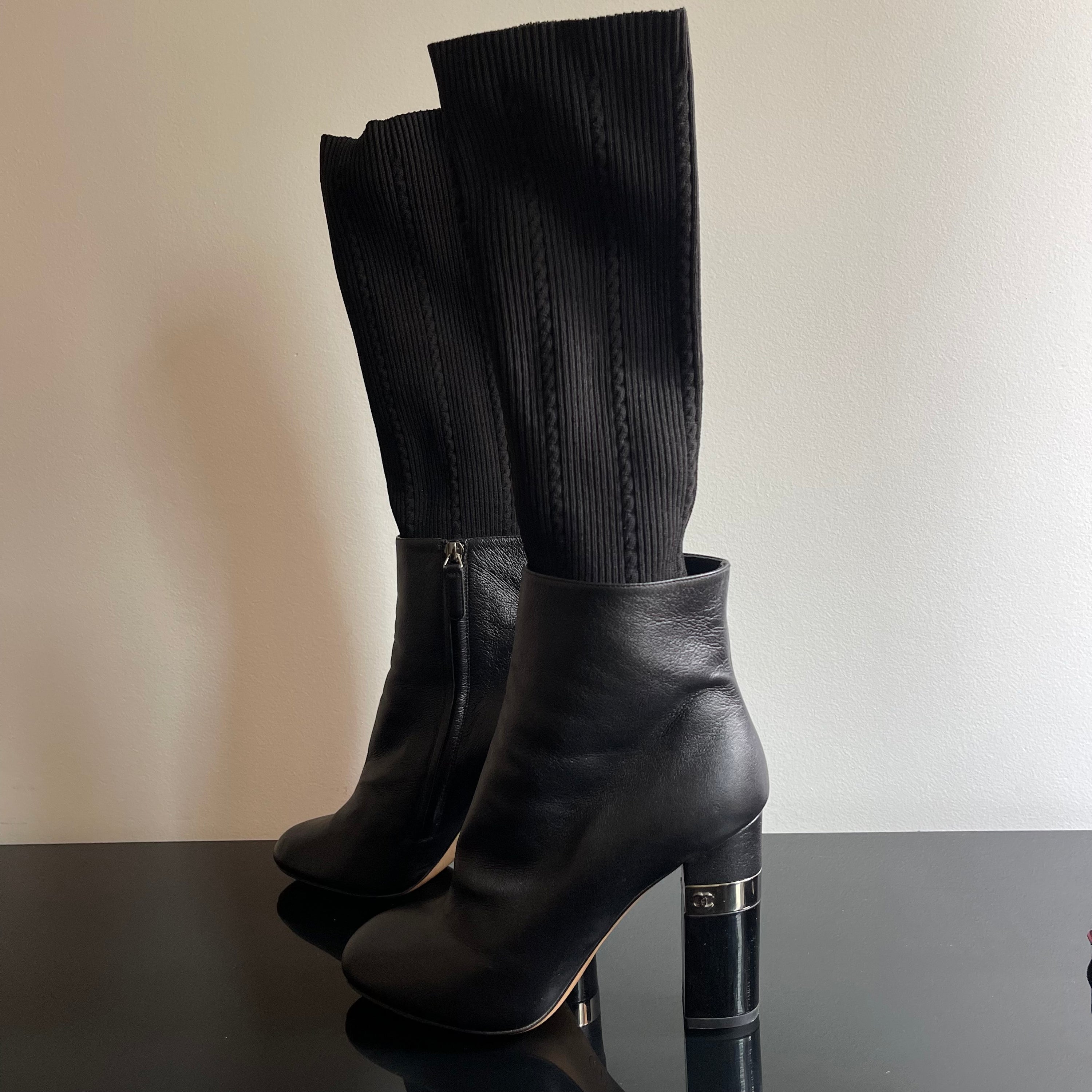 Chanel Black Leather Ankle Sock Boots