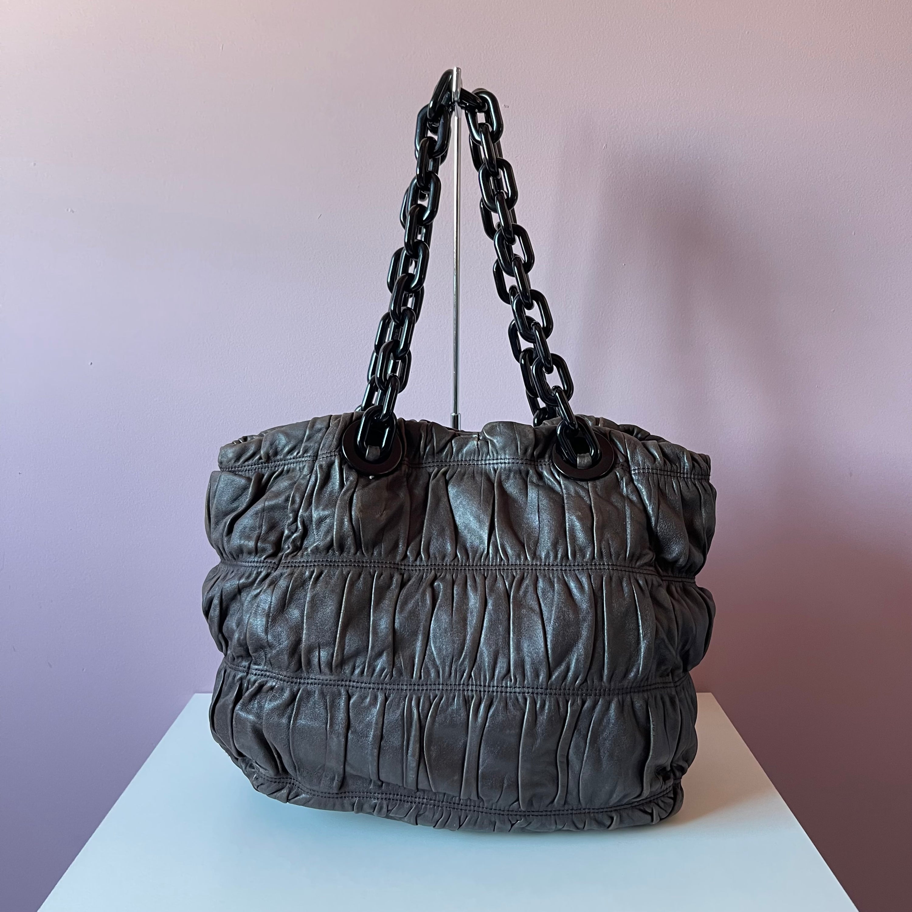 Prada Leather Gaufre Acrylic Chain Shoulder Bag
