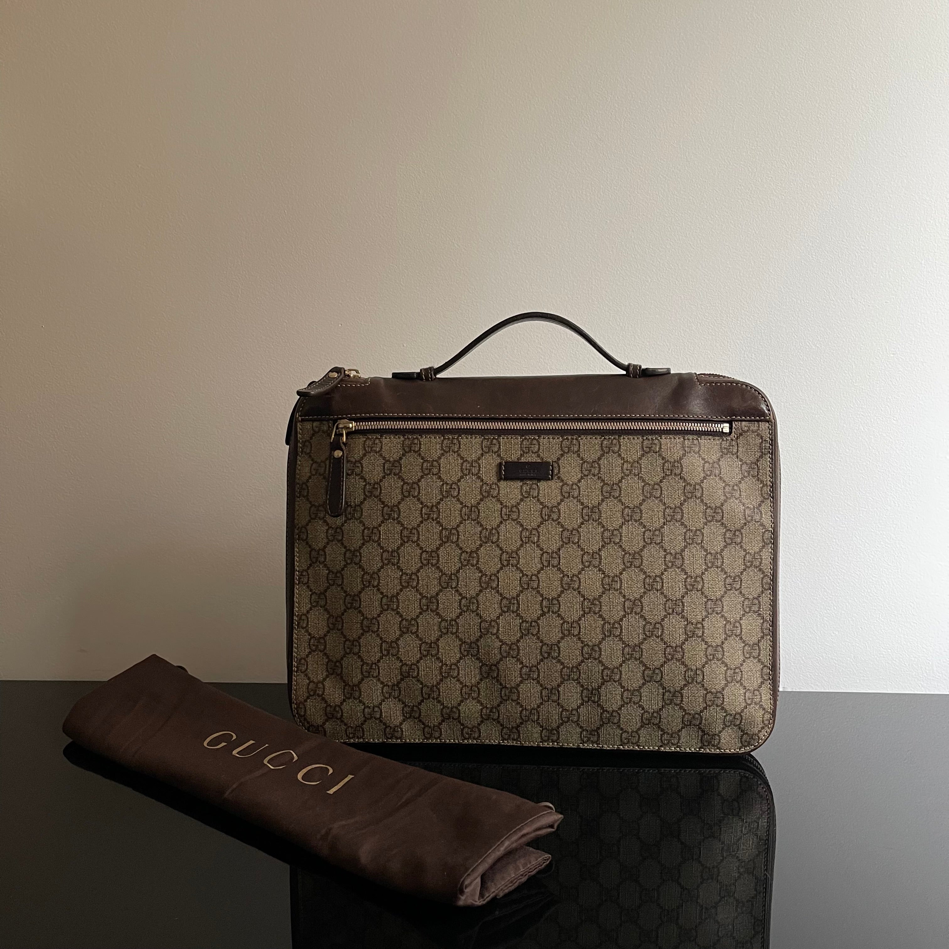 Gucci Brown/Beige GG Supreme Canvas Portfolio Case