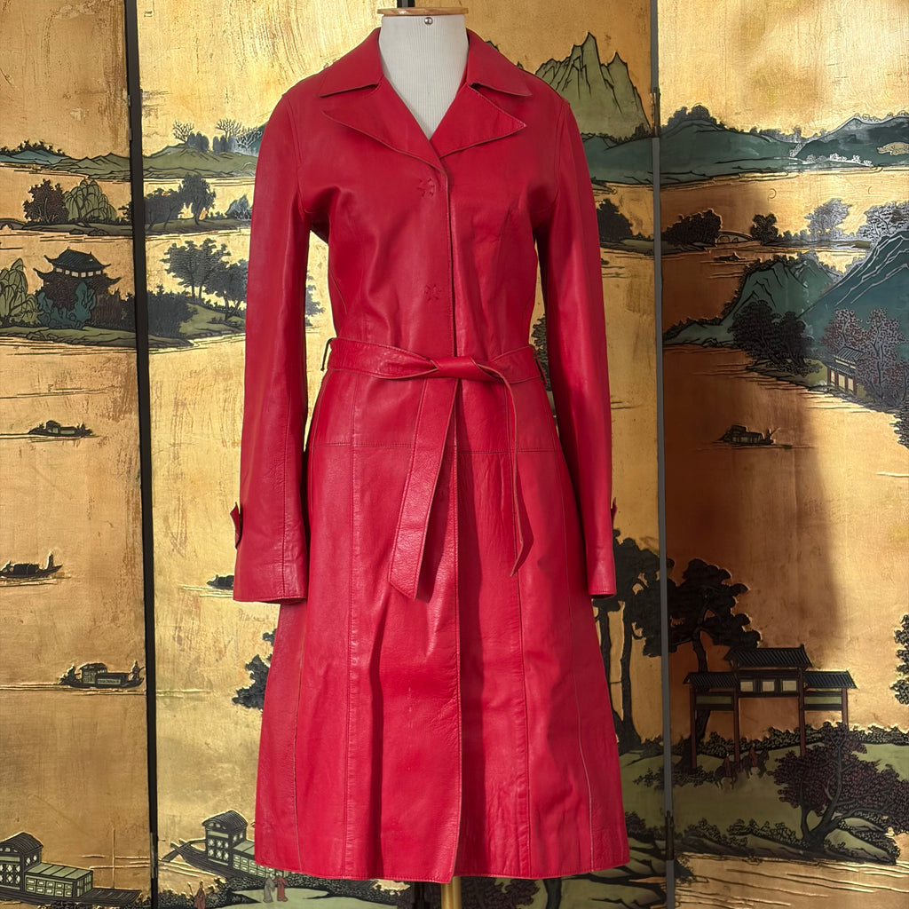 Dolce & Gabbana Red Leather Trench Coat