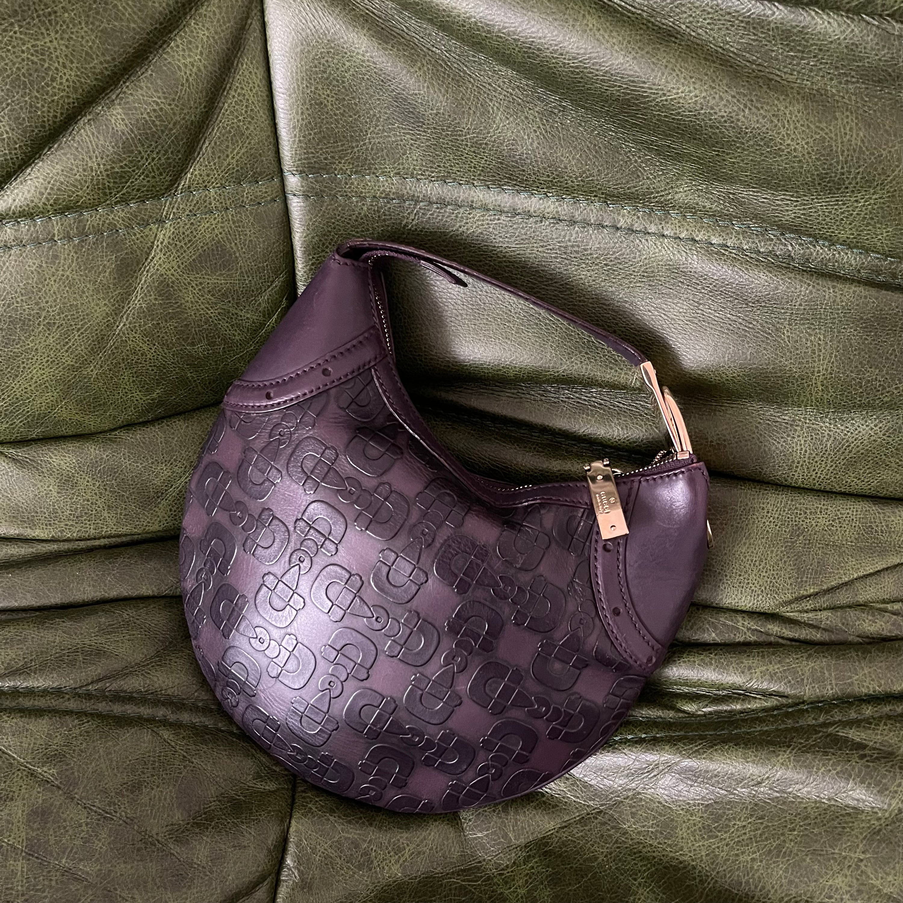 Gucci Horsebit Mini Glam Hobo Purple Leather Bag