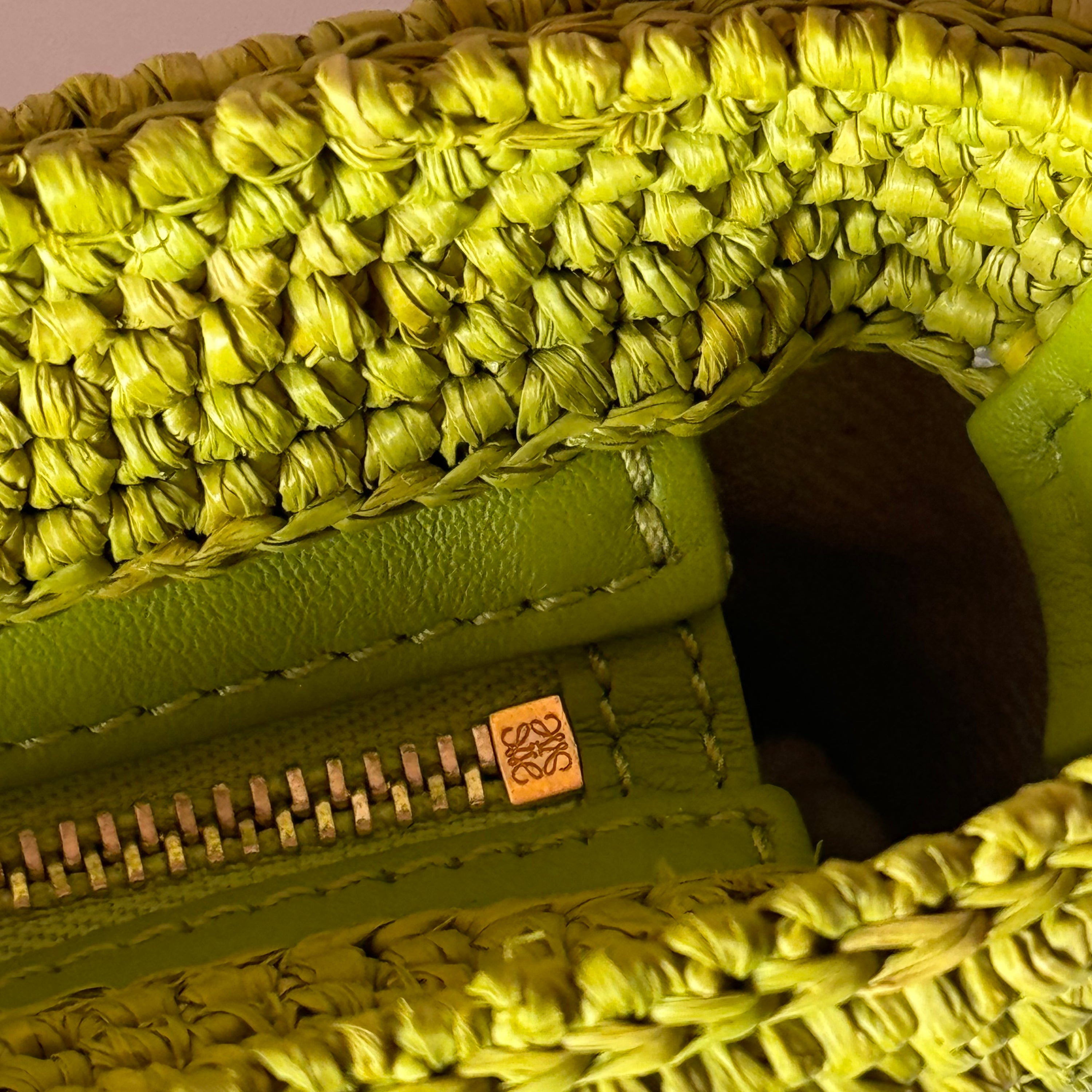 Loewe Green Rafia Bucket