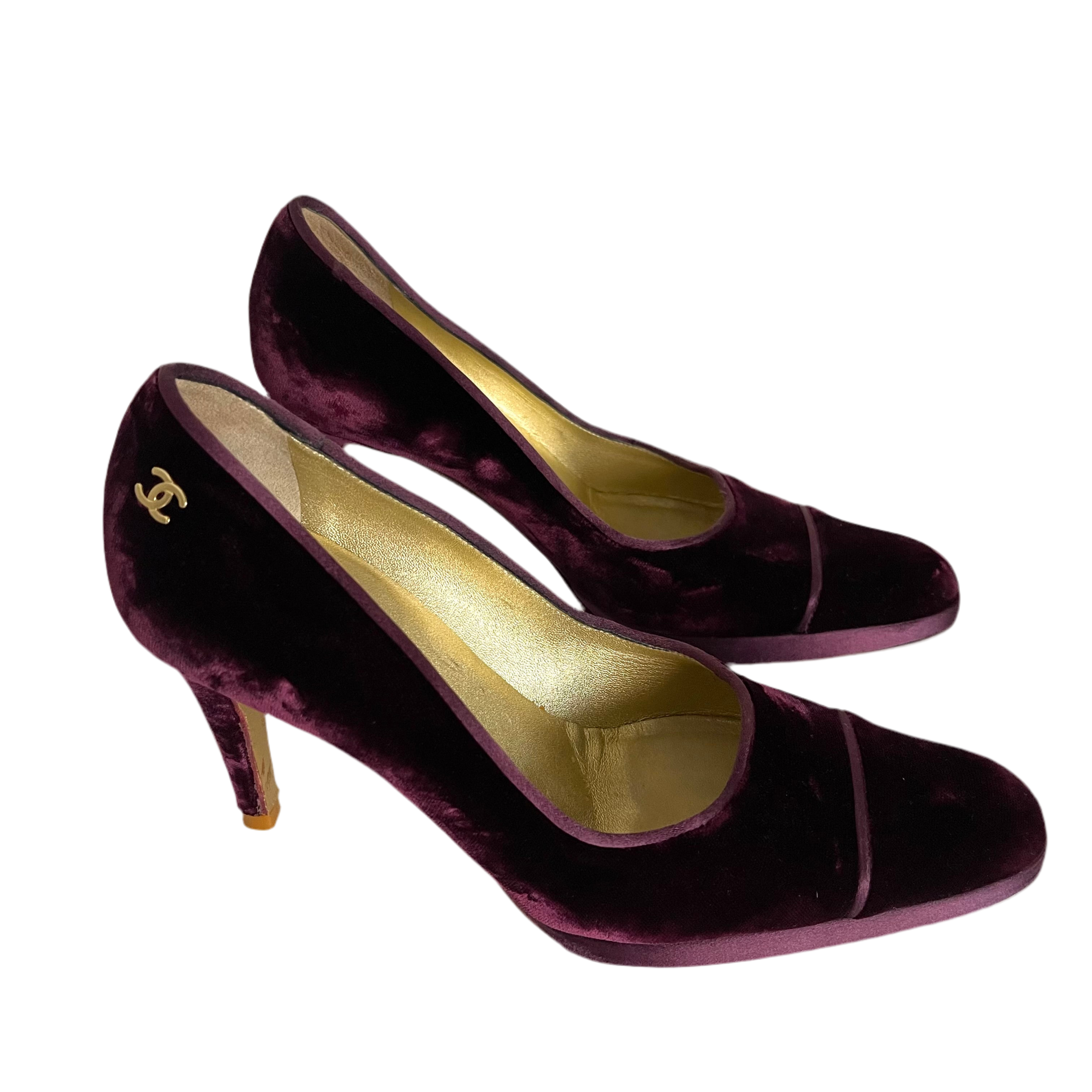 Chanel Burgundy Velvet Pumps