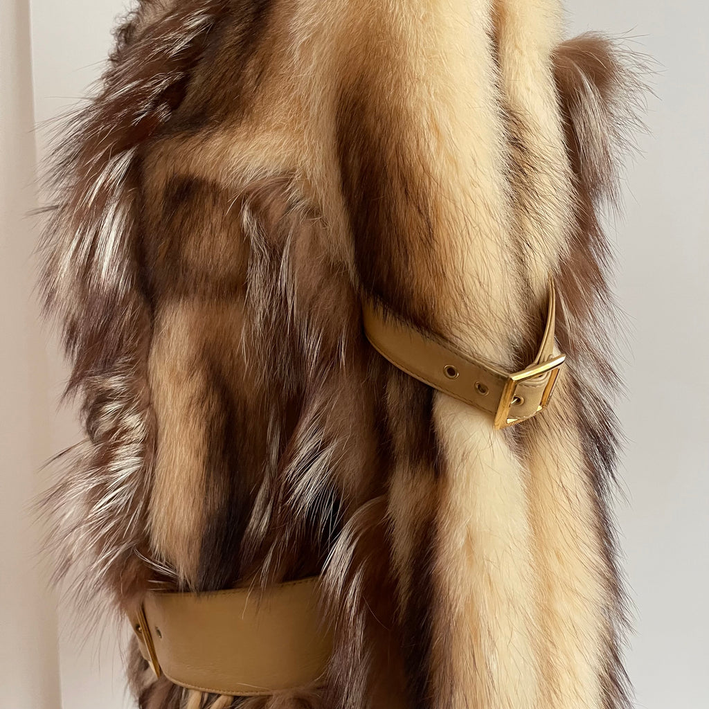 Dolce & Gabbana FW 2001 fur and shearling jacket with multiple leather belts