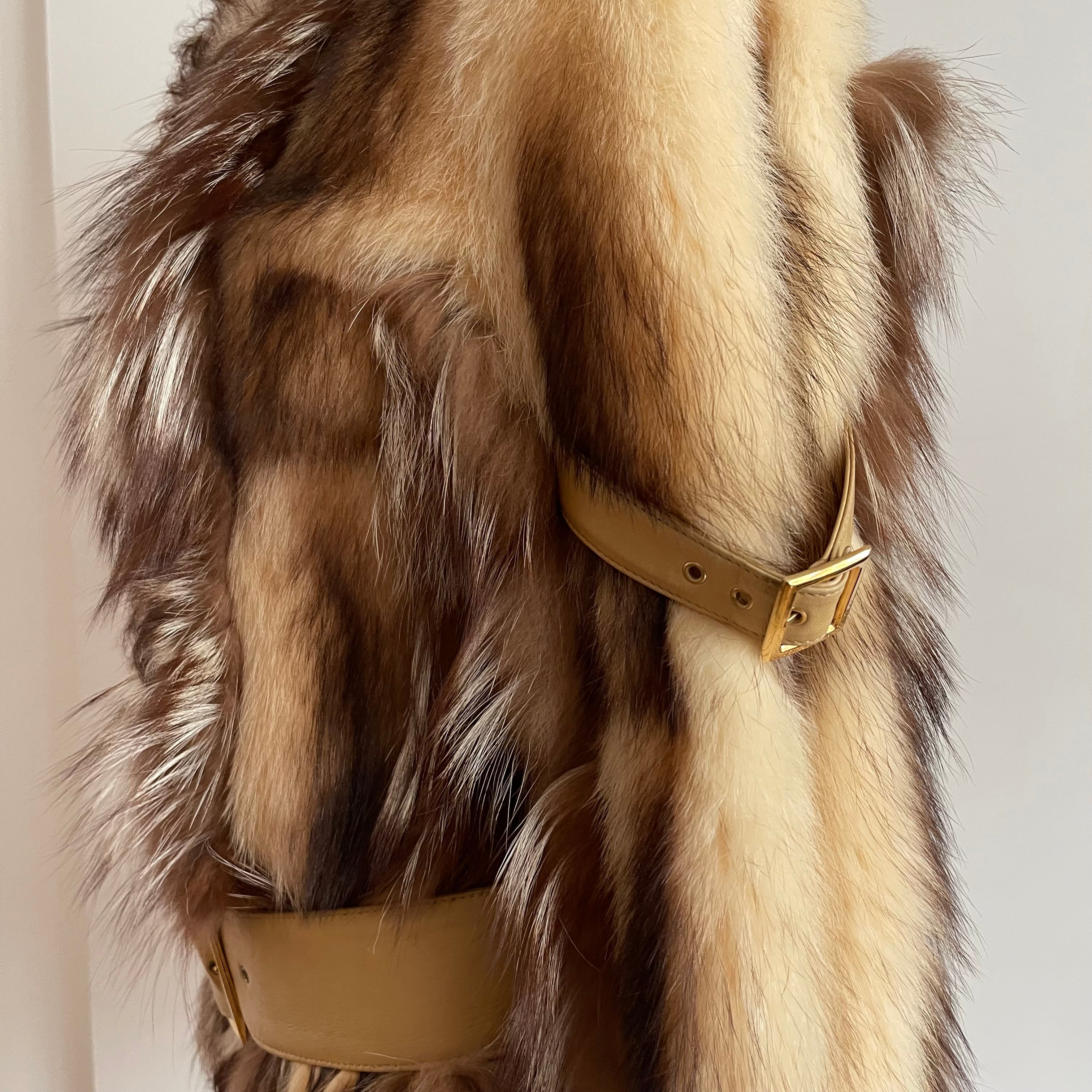 Dolce & Gabbana FW 2001 fur and shearling jacket with multiple leather belts