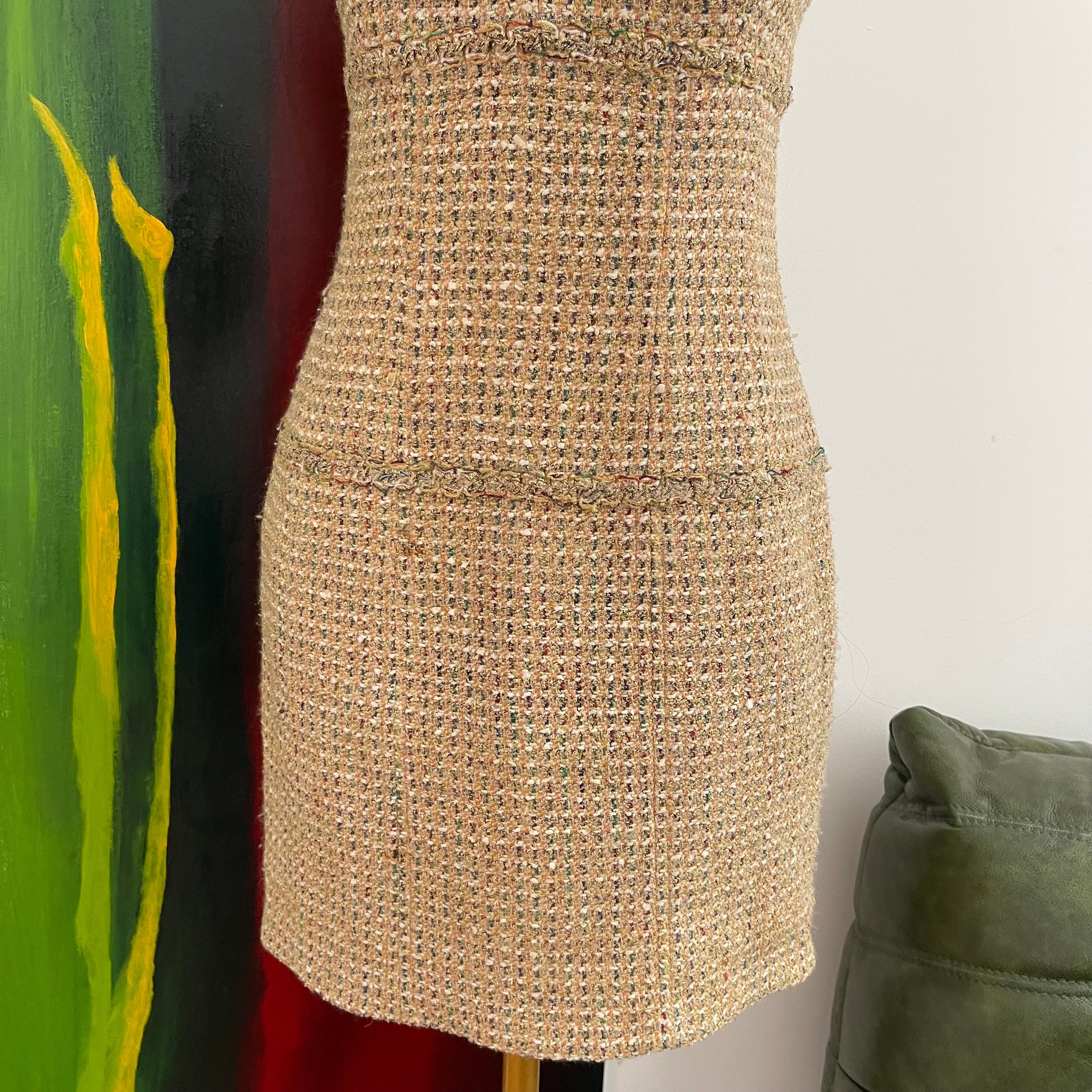 Chanel Tweed Gold Mini Dress Spring 1994