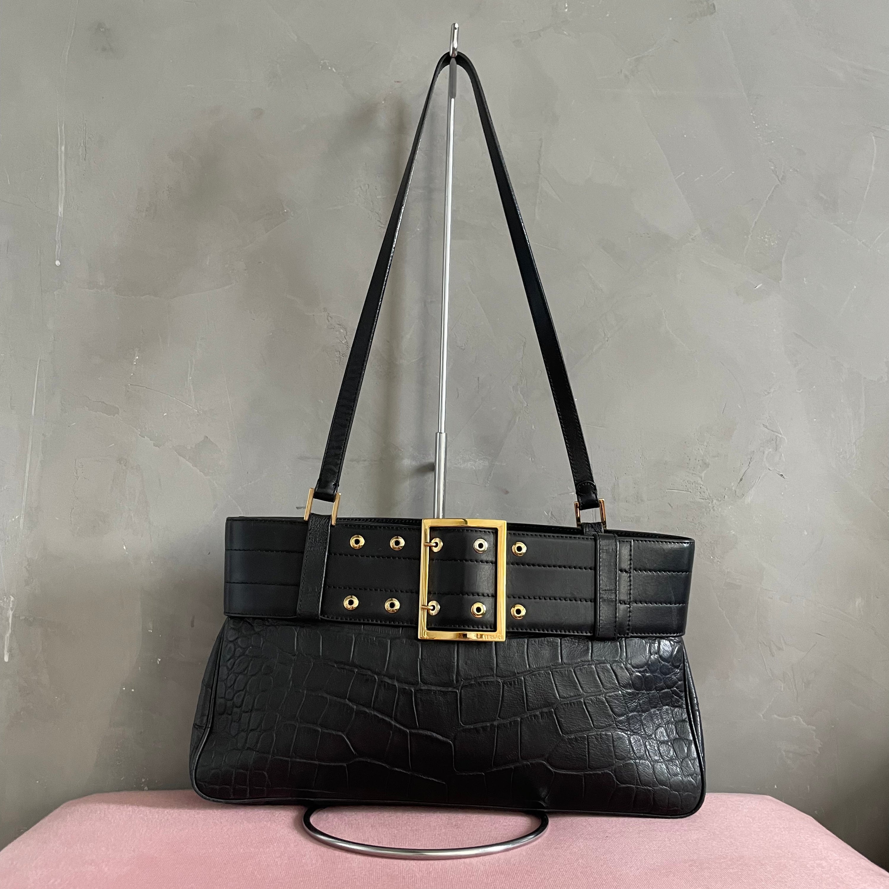 Gianni Versace Leather Croco Shoulder Bag