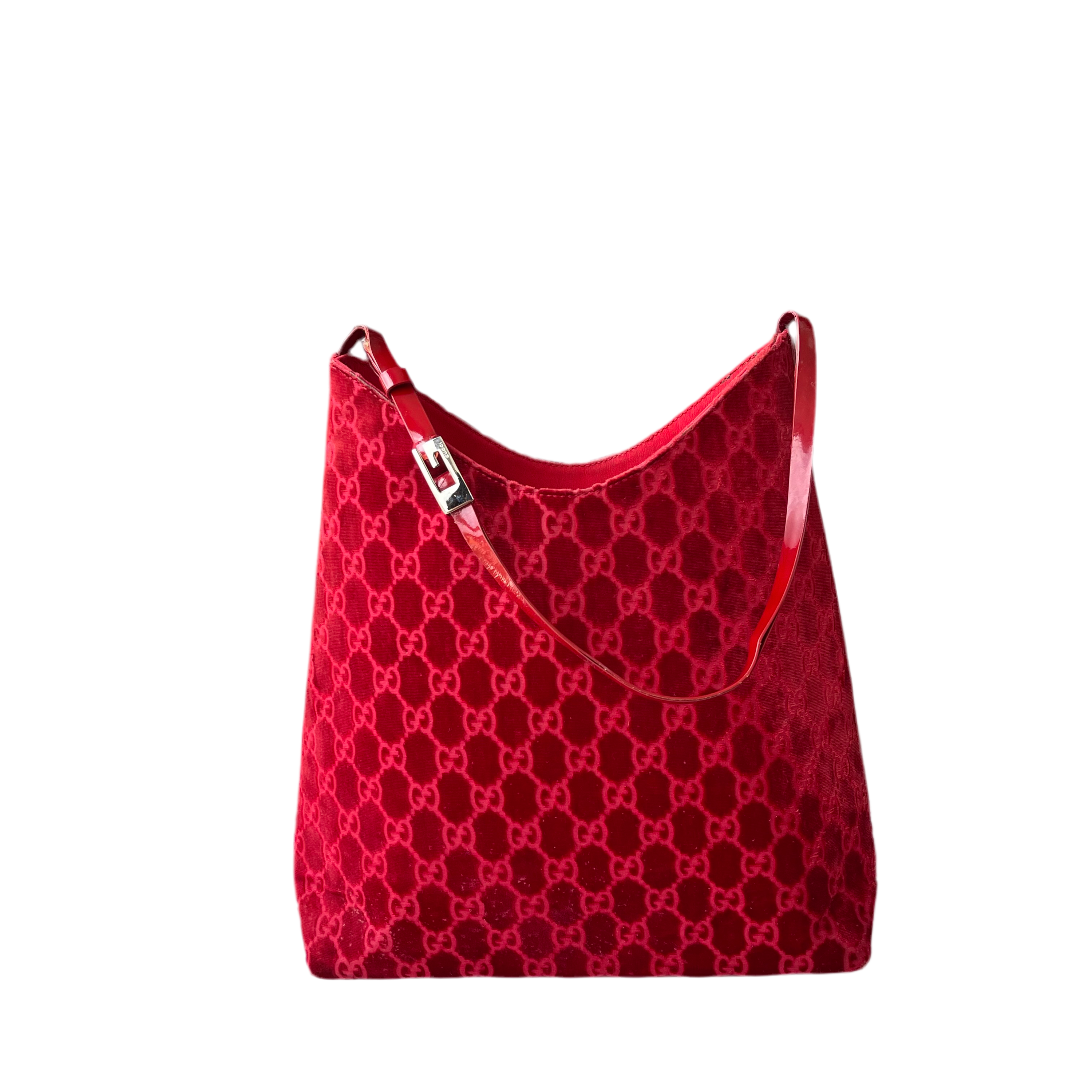 Gucci by Tom Ford Red Velvet Monogram Shoulder Bag