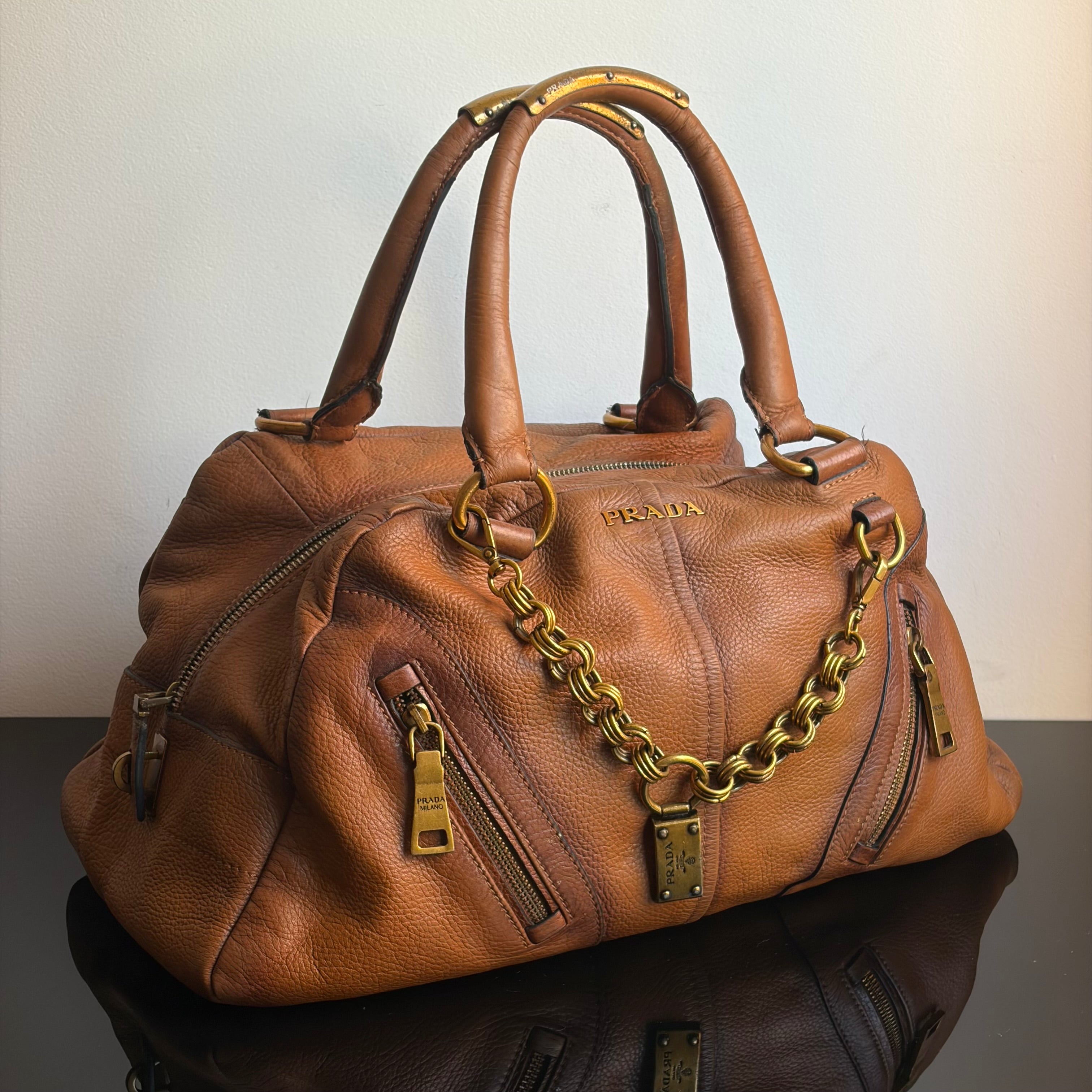 Prada Boston Chain Vitello Leather Bag
