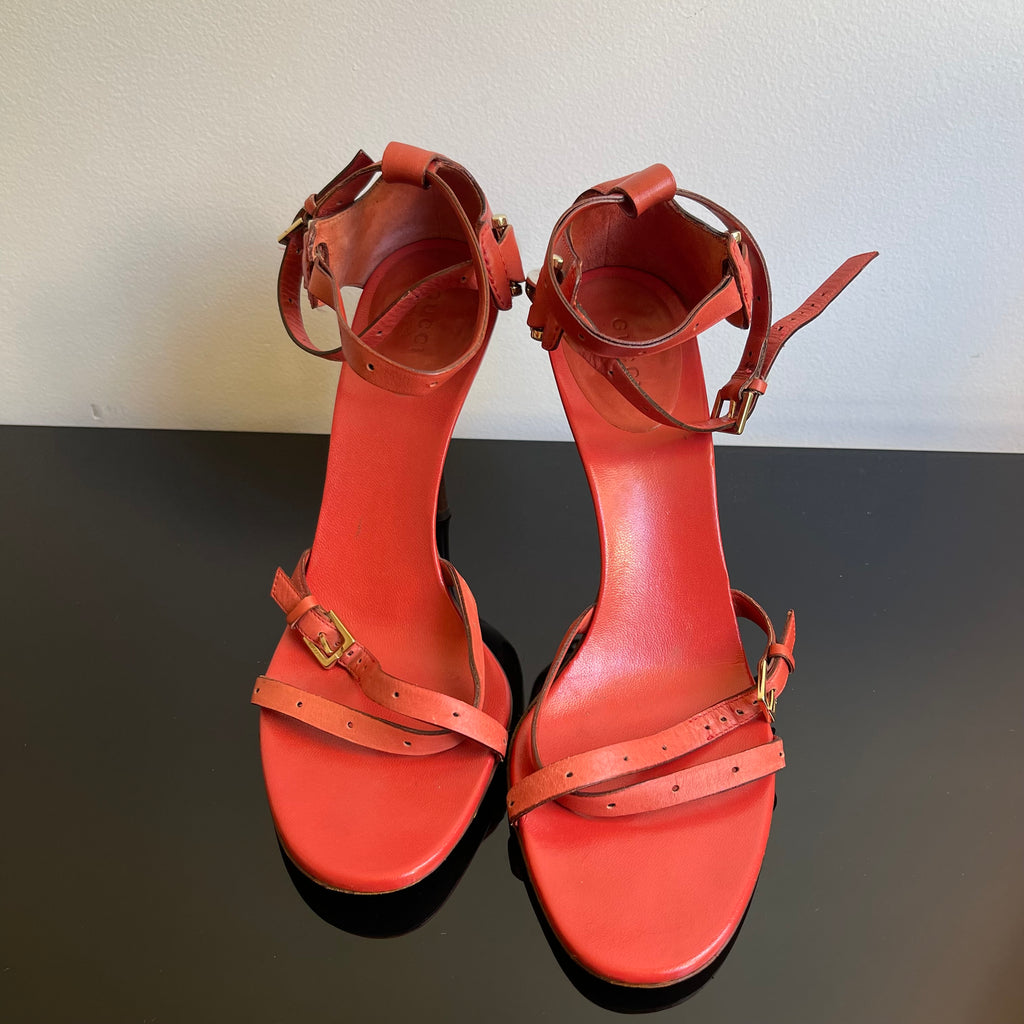 Gucci Tom Ford Vintage Horsebit Red Leather Strappy Heels