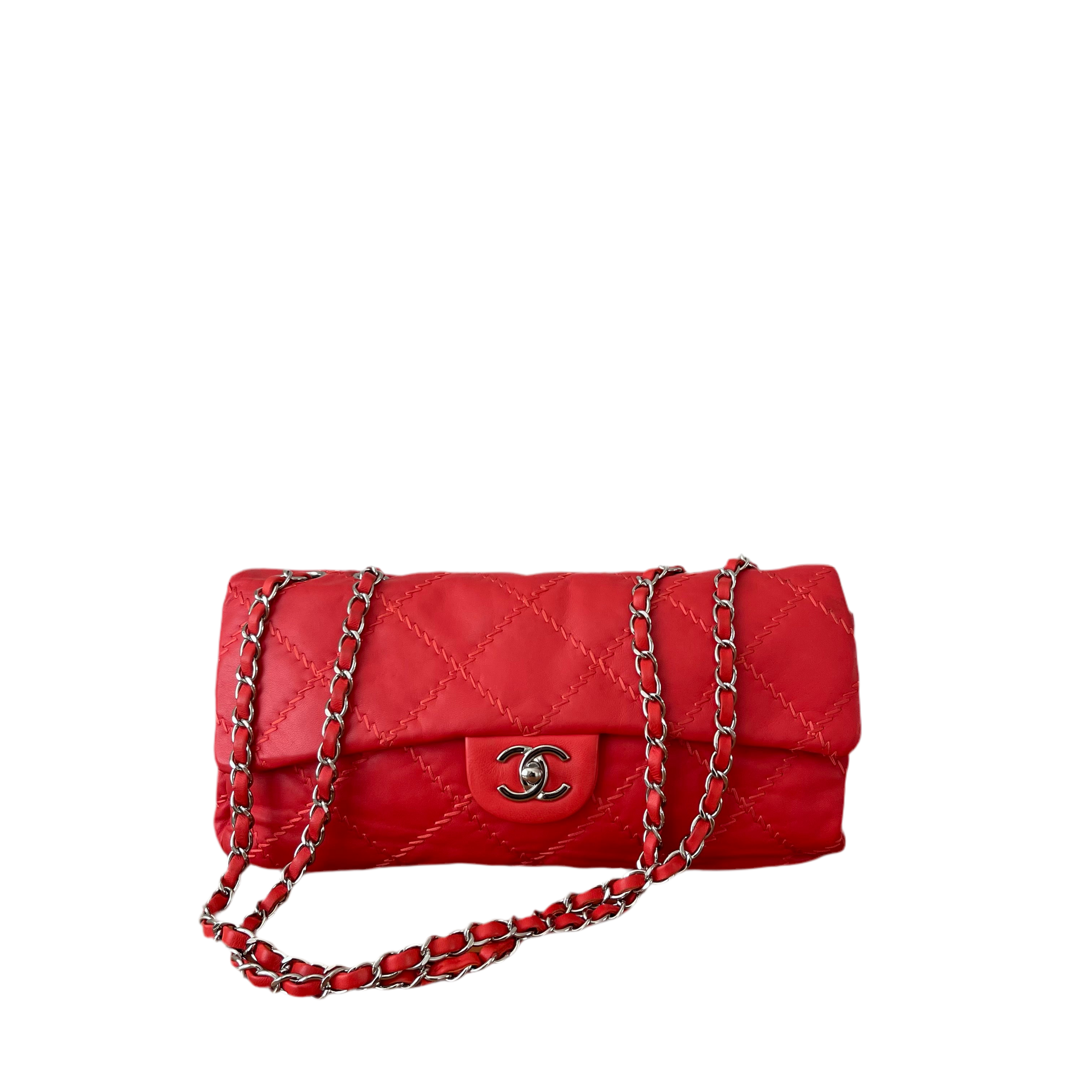 Chanel Wild Stitch Flap Red Lambskin Shoulder Bag