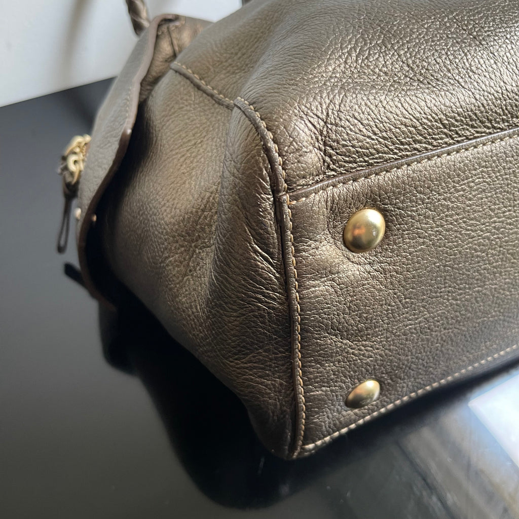 Givenchy Metallic Soft Leather Logo Embossed Braided Handle Satchel