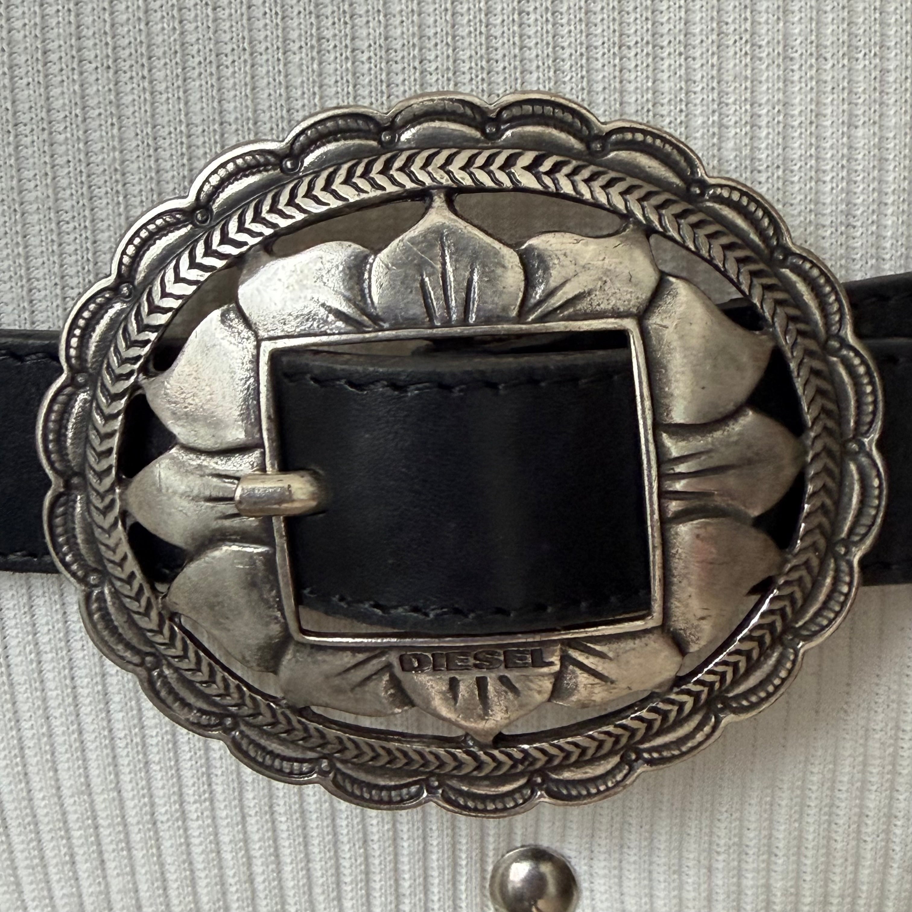 Diesel Black Leather Concho Belt