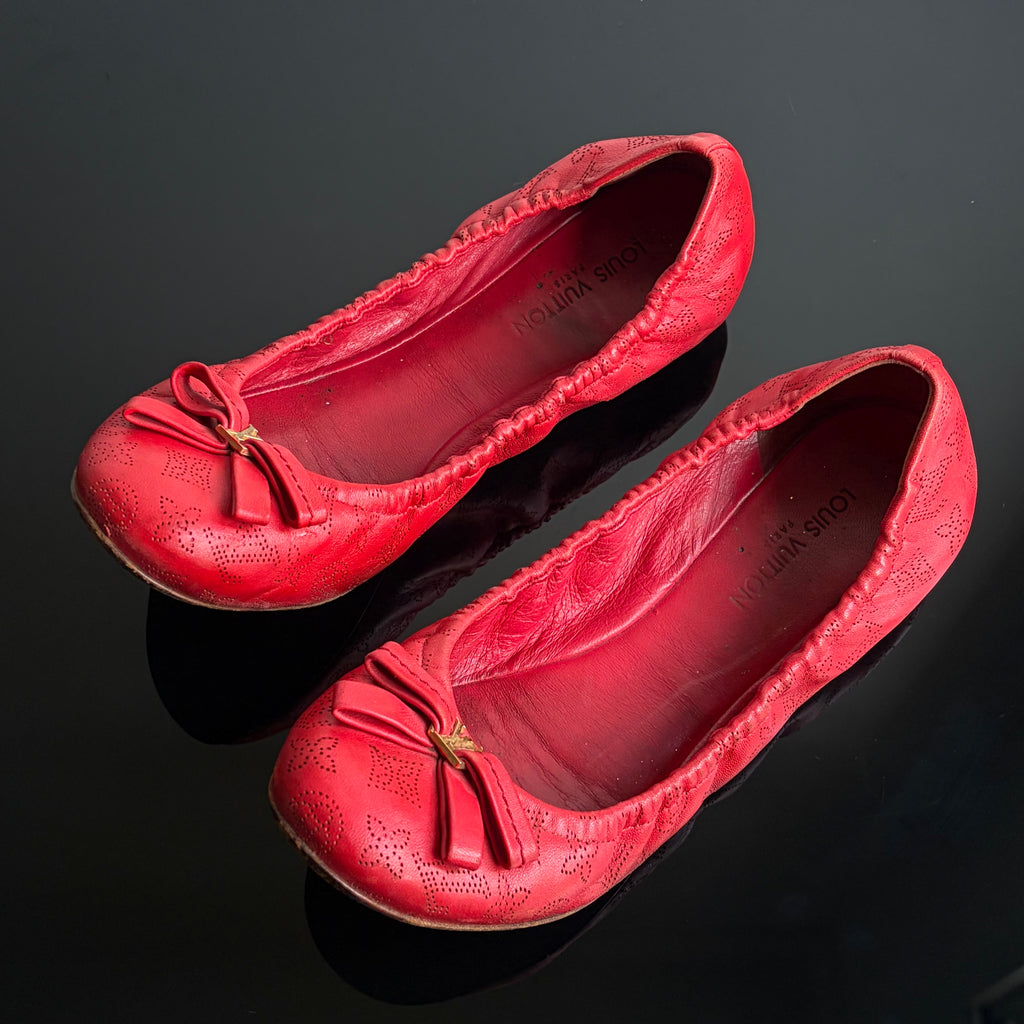 Louis Vuitton Monogram Mahina Red Leather Elba Ballet Flats