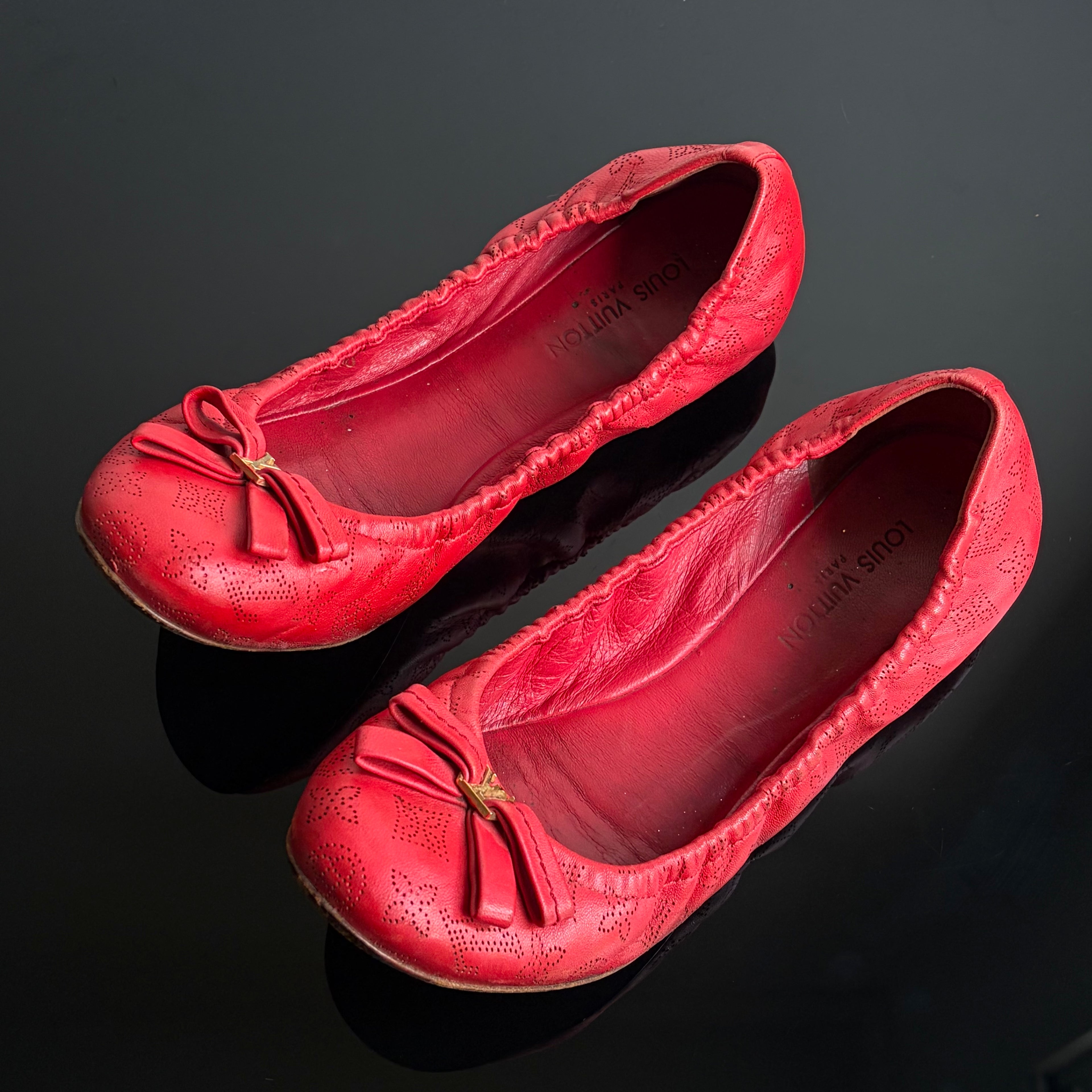 Louis Vuitton Monogram Mahina Red Leather Elba Ballet Flats