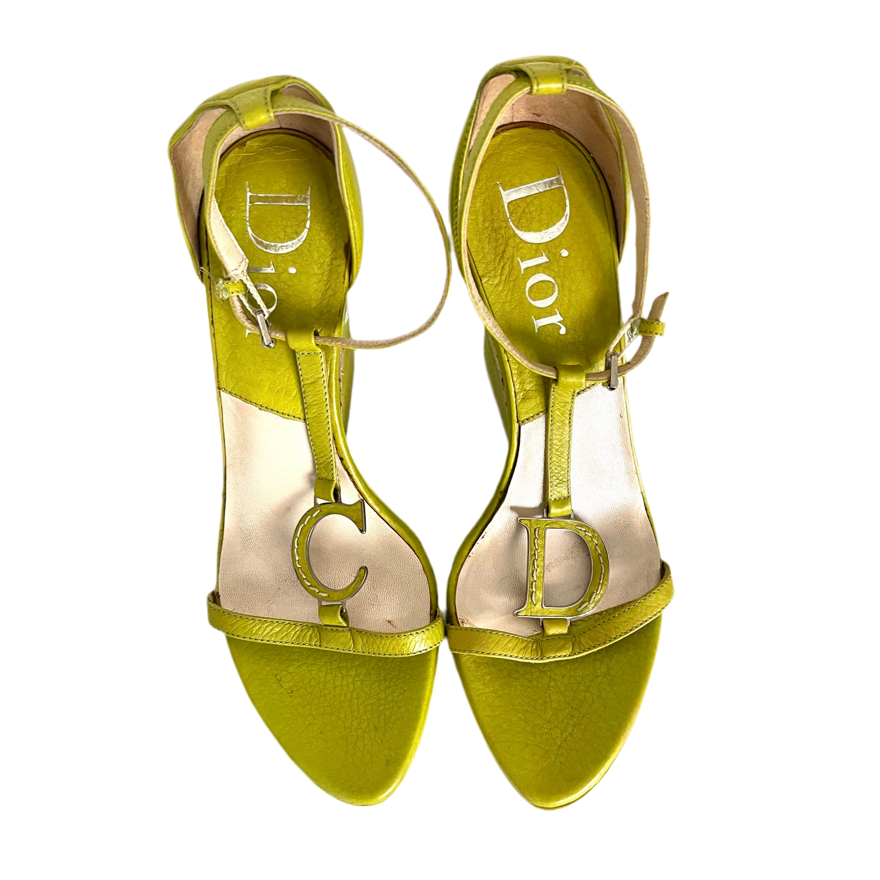 Christian Dior Green Floral Wedges