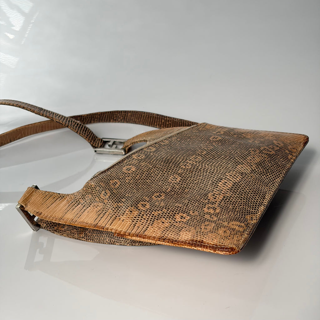 Fendi Brown Lizard Embossed Leather Shoulder Bag