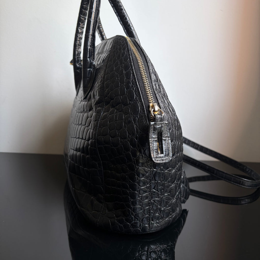 Gianni Versace 90s Crocodile-Embossed Top Handle Bag