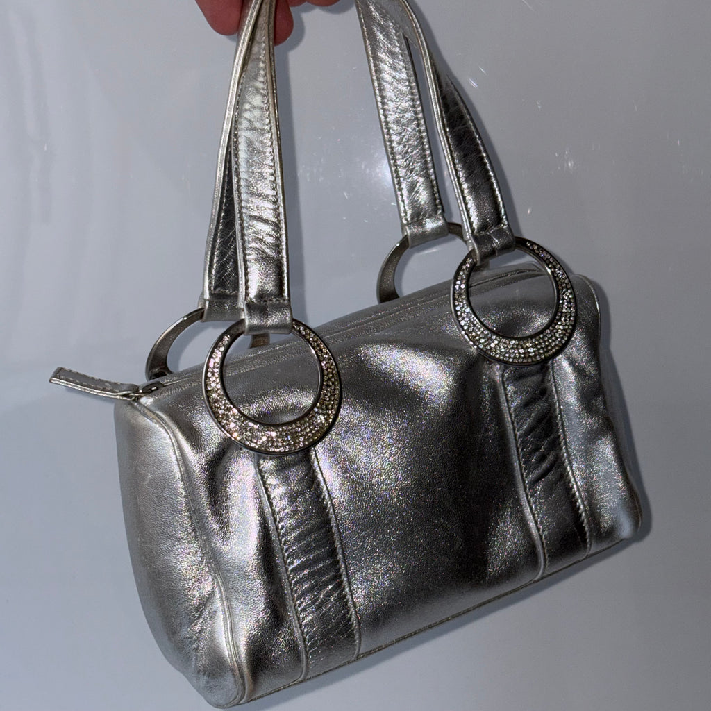 Gianni Versace Silver Leather Mini Barrel Bag