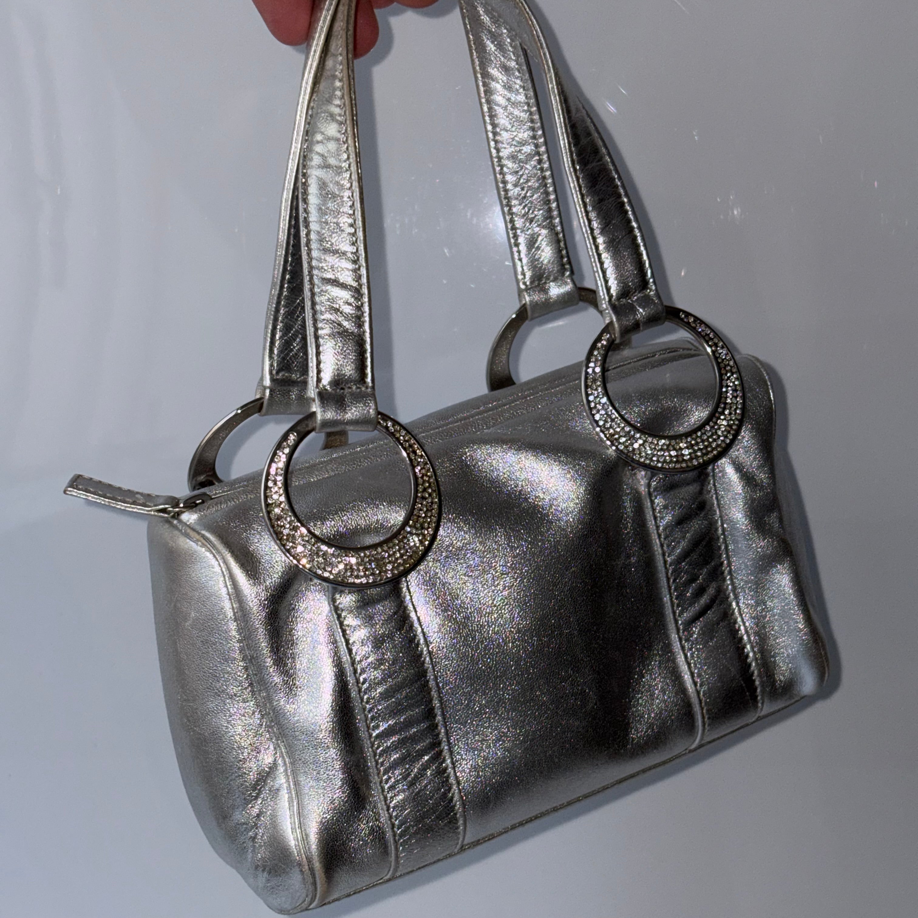 Gianni Versace Silver Leather Mini Barrel Bag