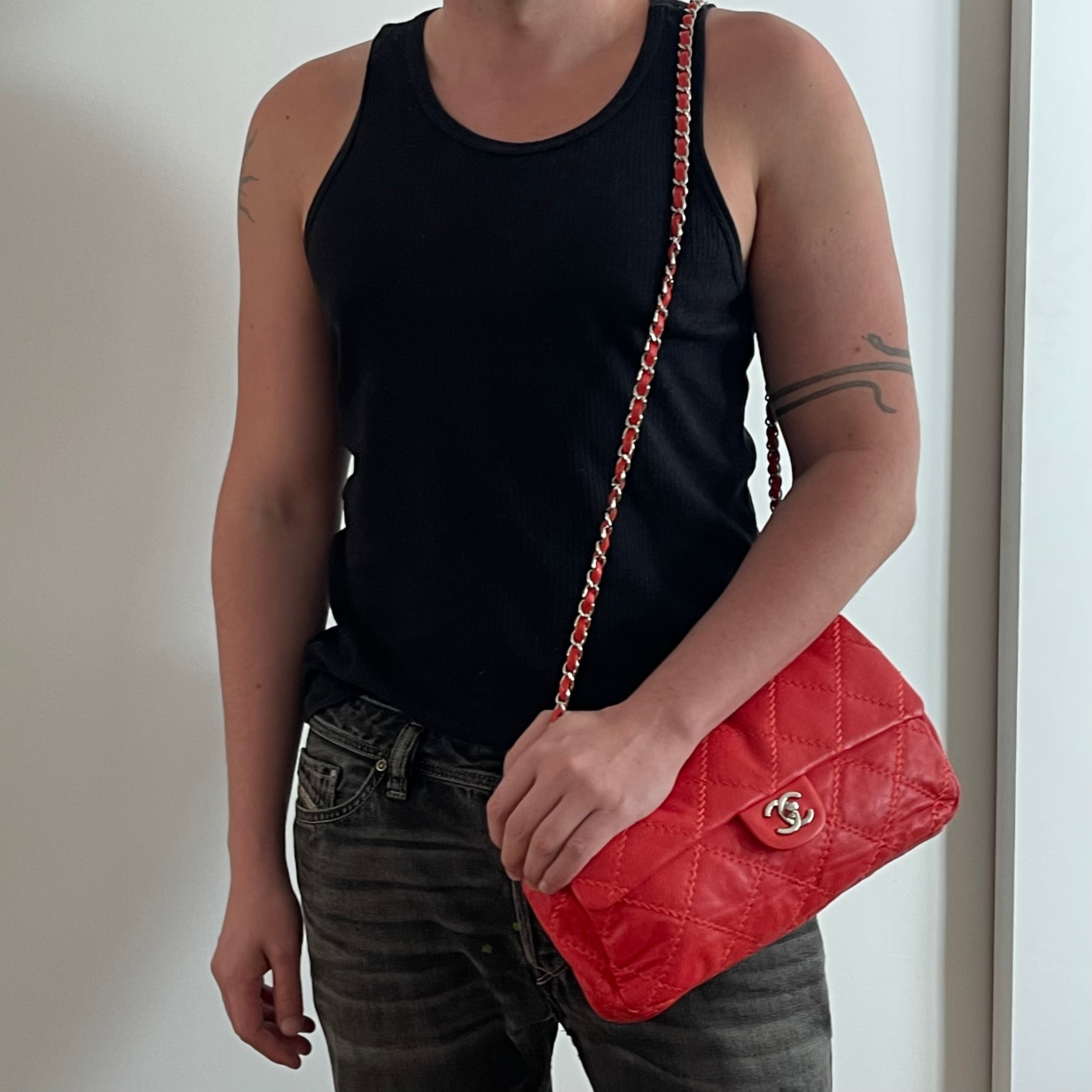 Chanel Wild Stitch Flap Red Lambskin Shoulder Bag