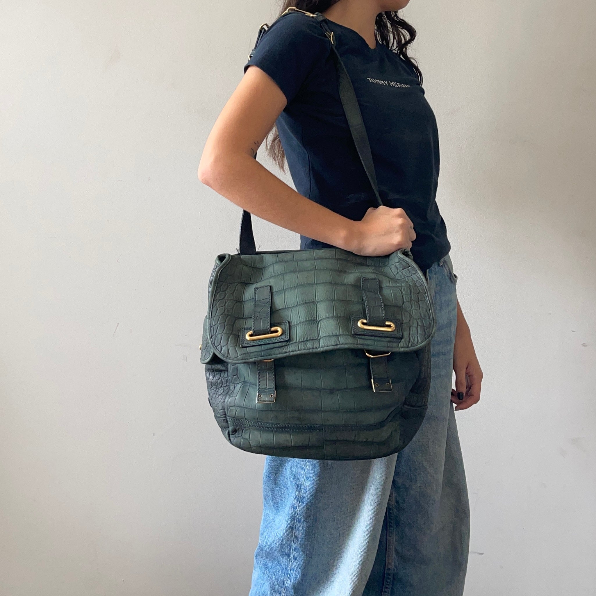 Yves Saint Laurent Green Croco Bag