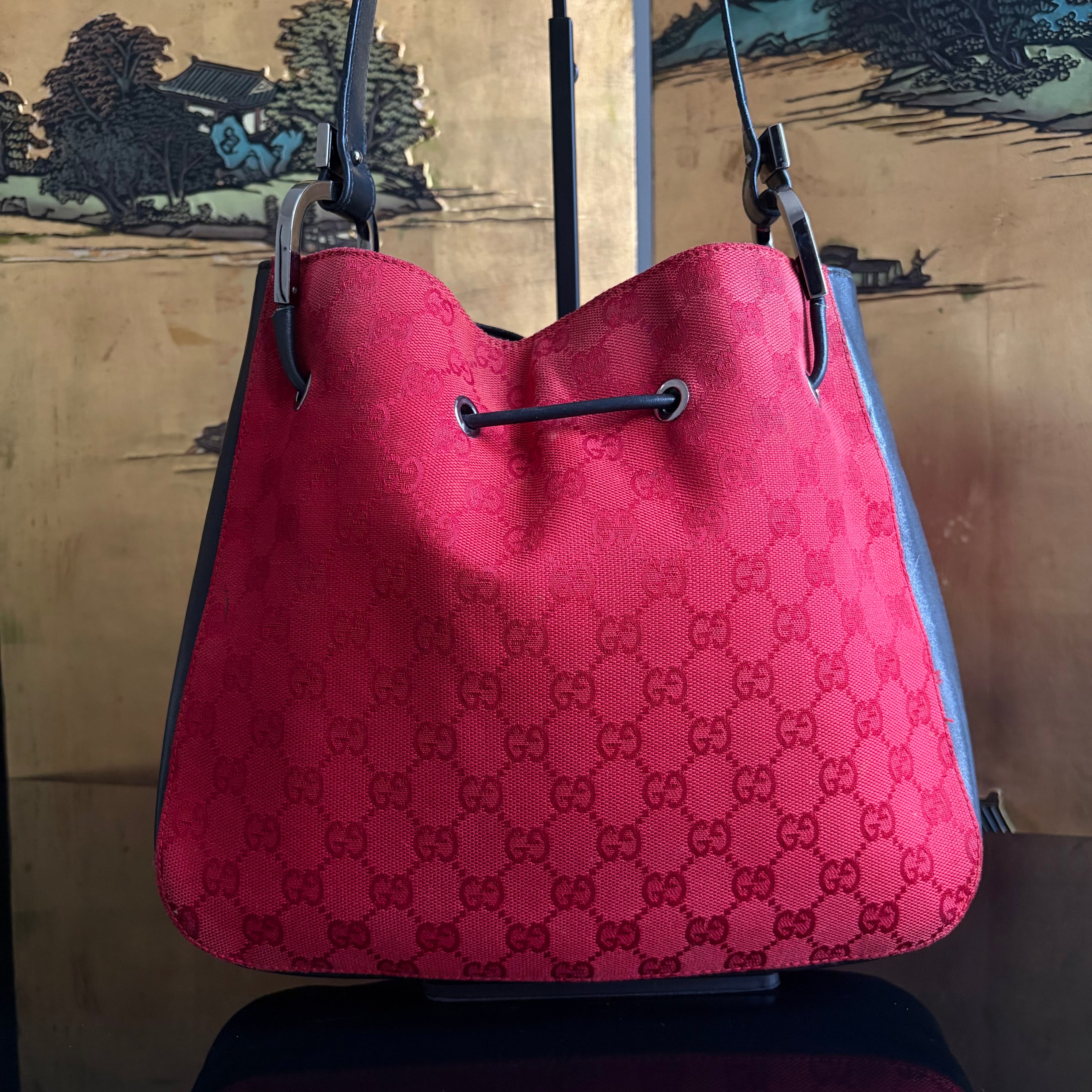 Gucci 90’s Red GG Drawstring Shoulder Bag by Tom Ford