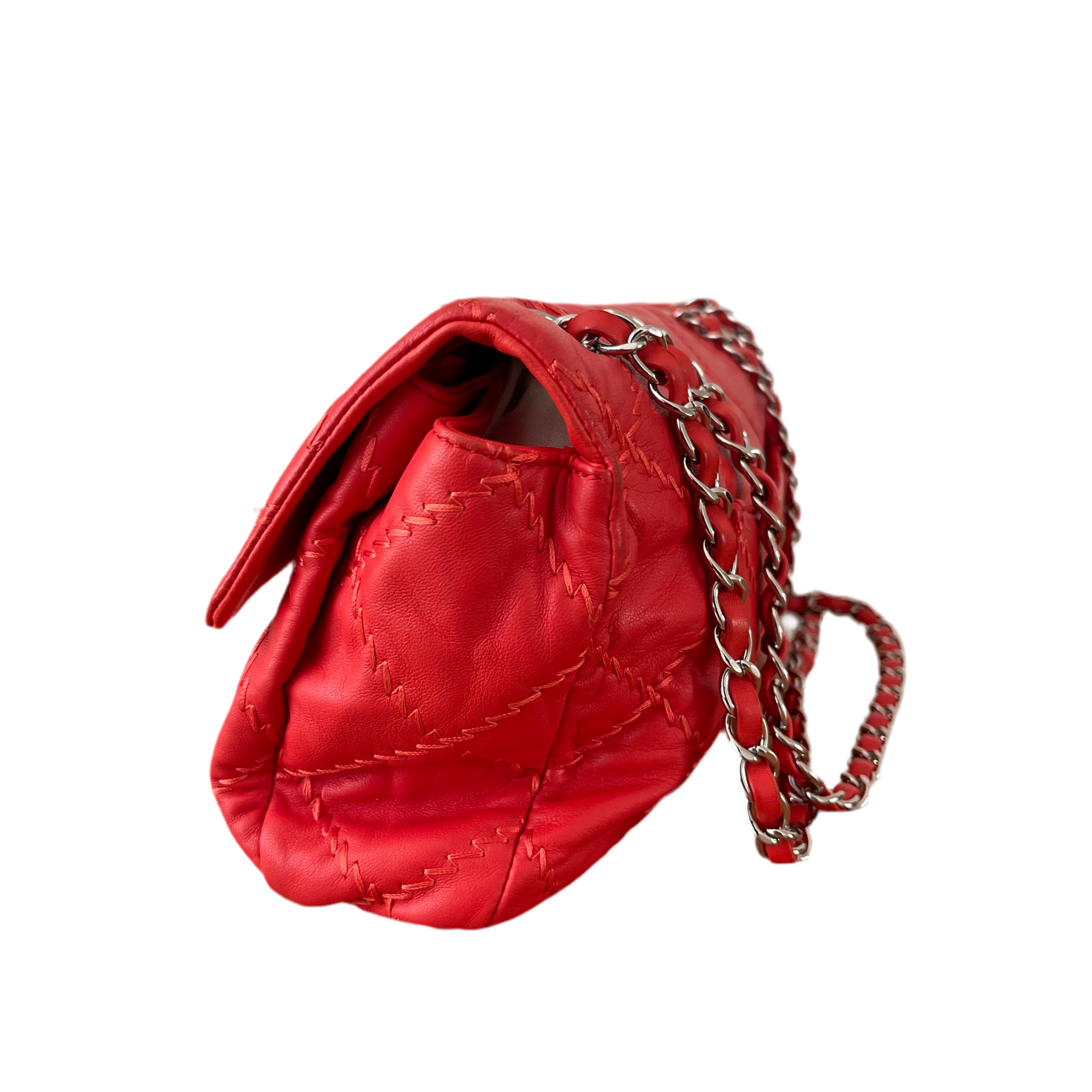 Chanel Wild Stitch Flap Red Lambskin Shoulder Bag