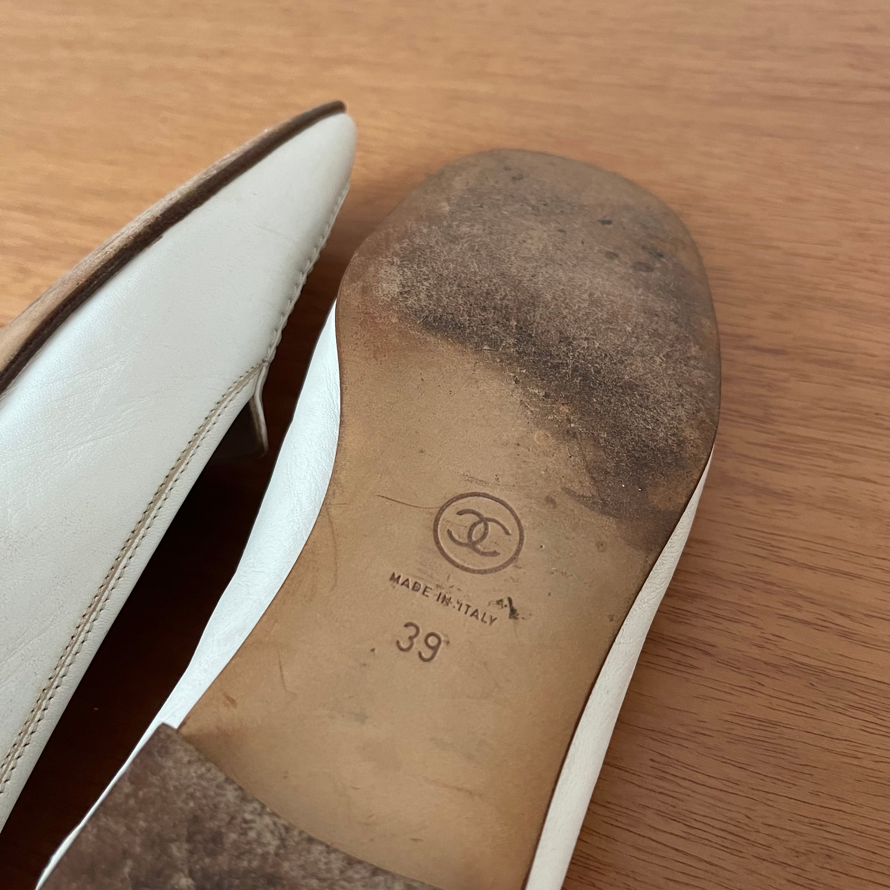 Chanel 90s CC Logo White Leather Loafers