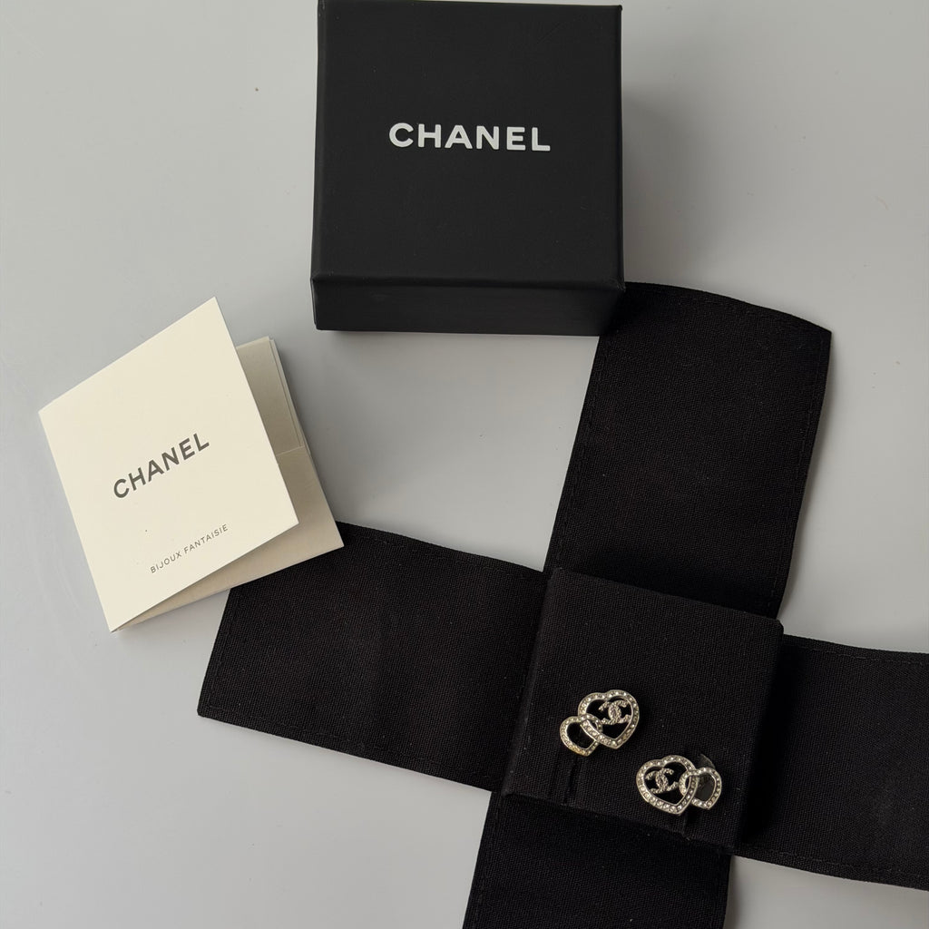 Chanel Crystal Heart Earrings