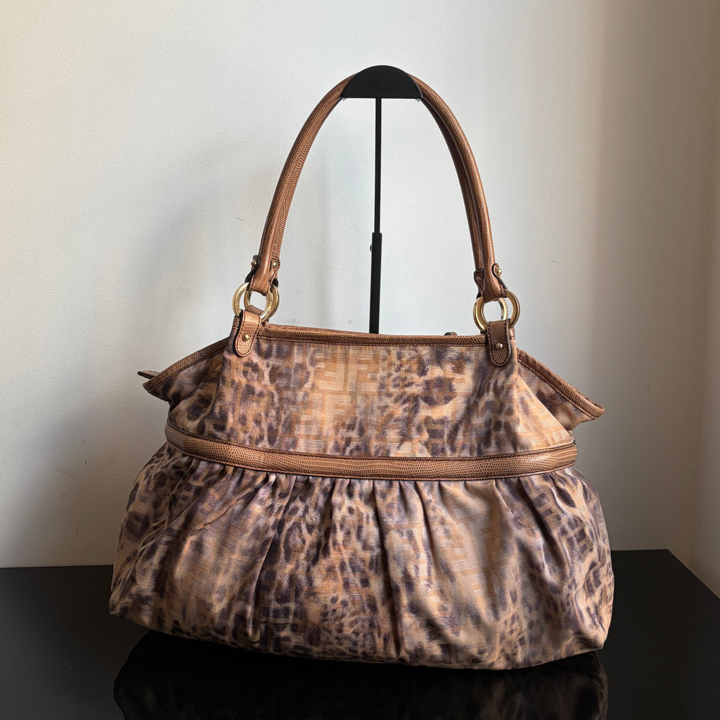 Fendi 2000s Large Lizard-Trimmed Zucca Chef Tote