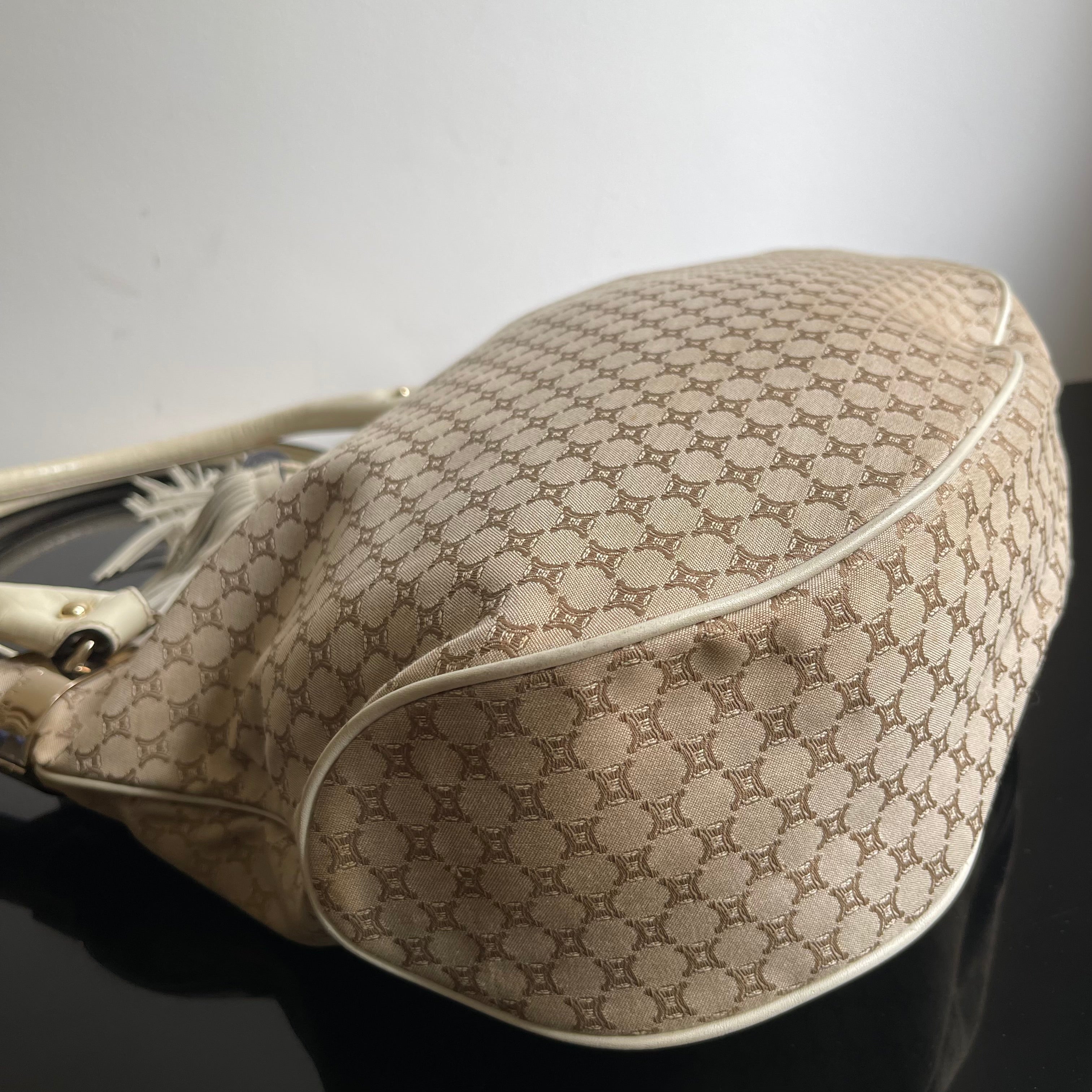 Céline Ivory Monogram Canvas Leather Tassel Bag