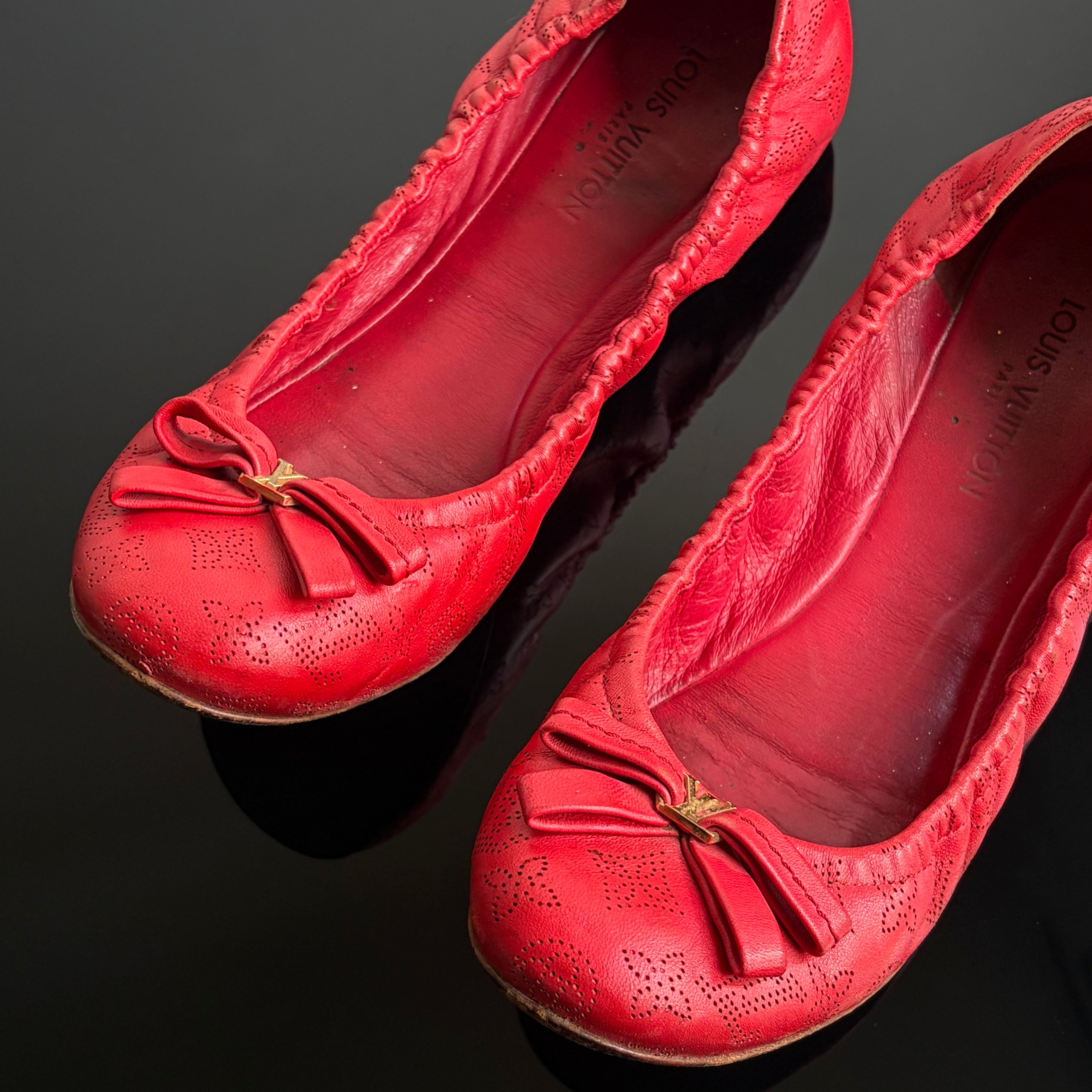 Louis Vuitton Monogram Mahina Red Leather Elba Ballet Flats