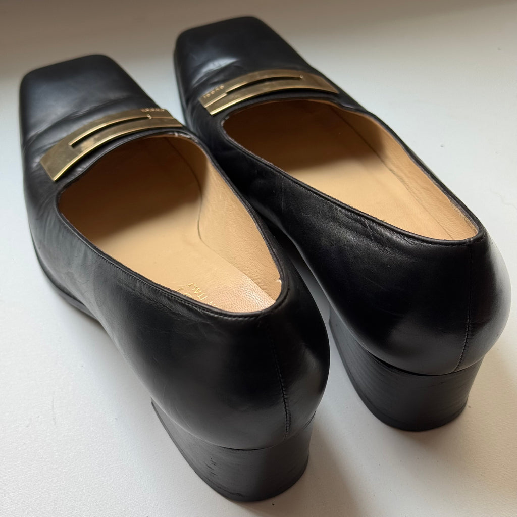 Gucci Vintage Black Leather Square-Toe Loafers