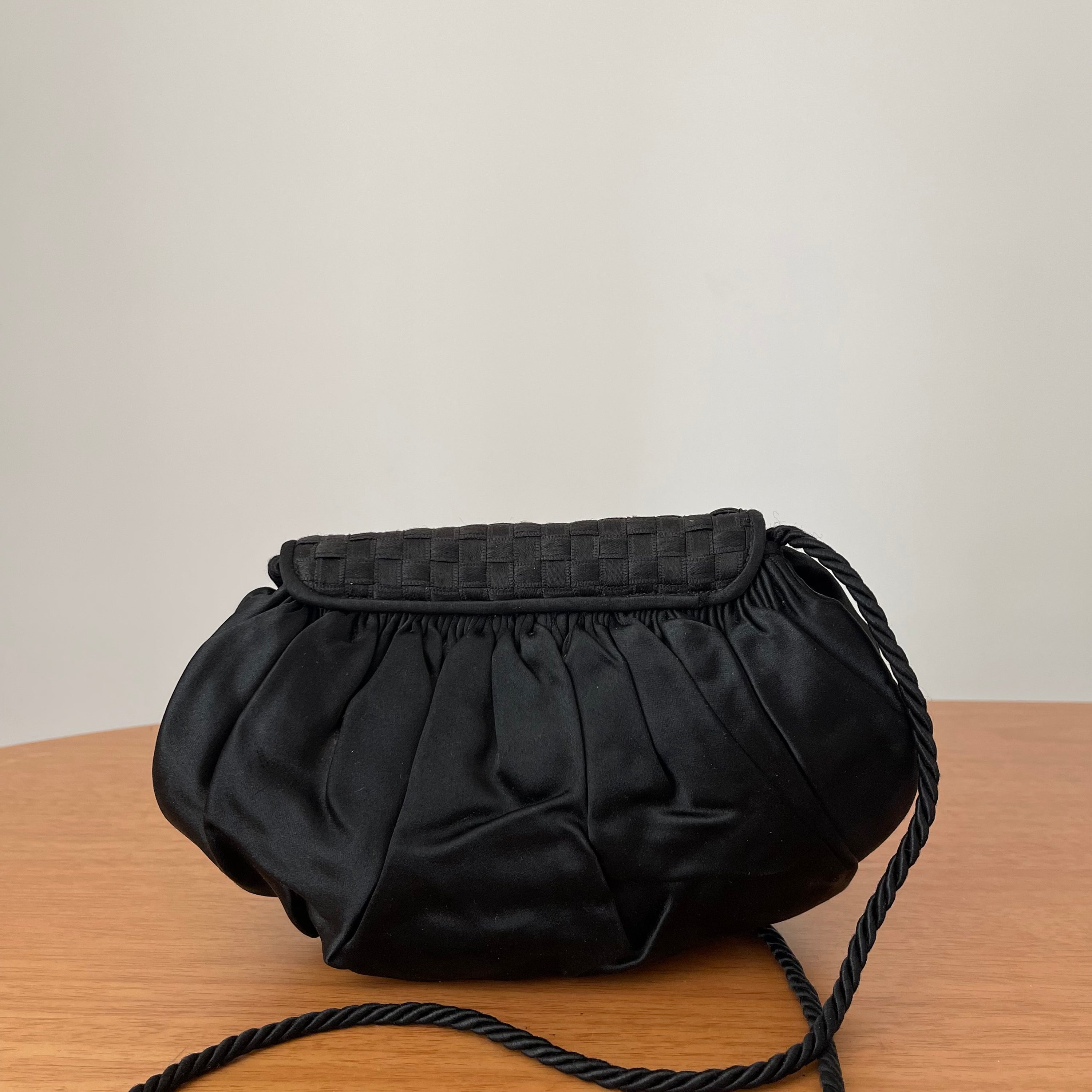 Fendi Vintage Black Satin And Braided Flap Evening Bag