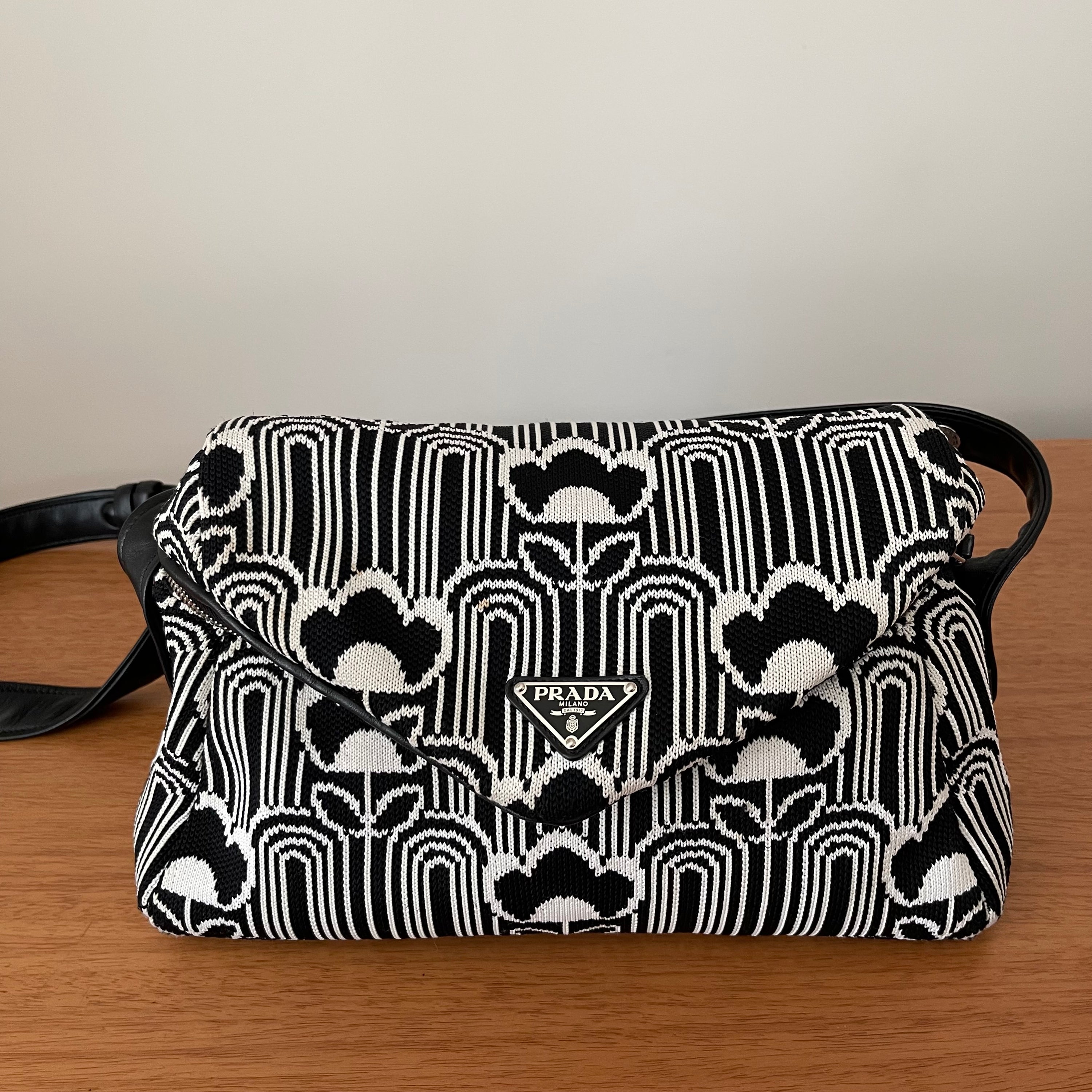 Prada Signaux Jacquard Knit and Leather Bag