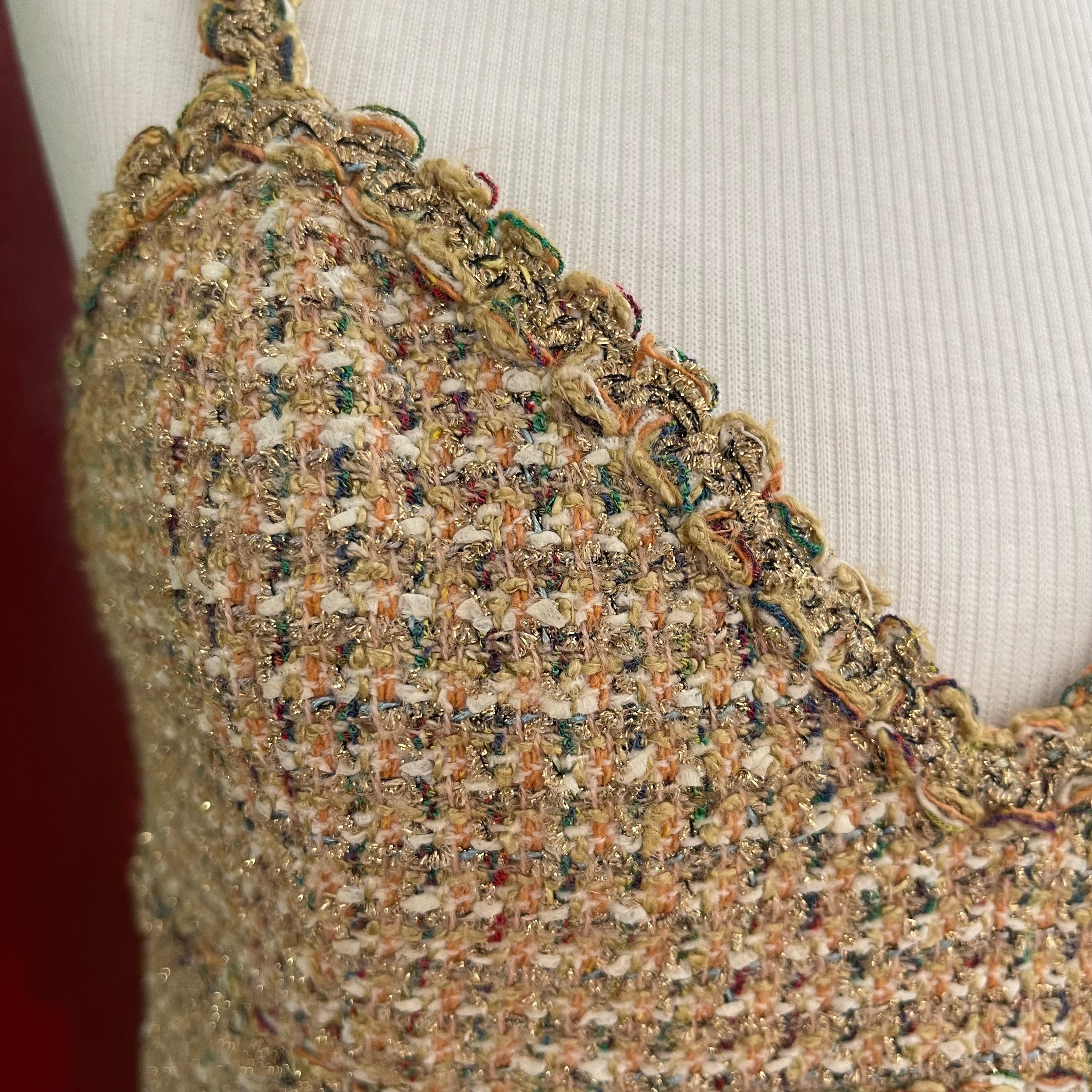 Chanel Tweed Gold Mini Dress Spring 1994