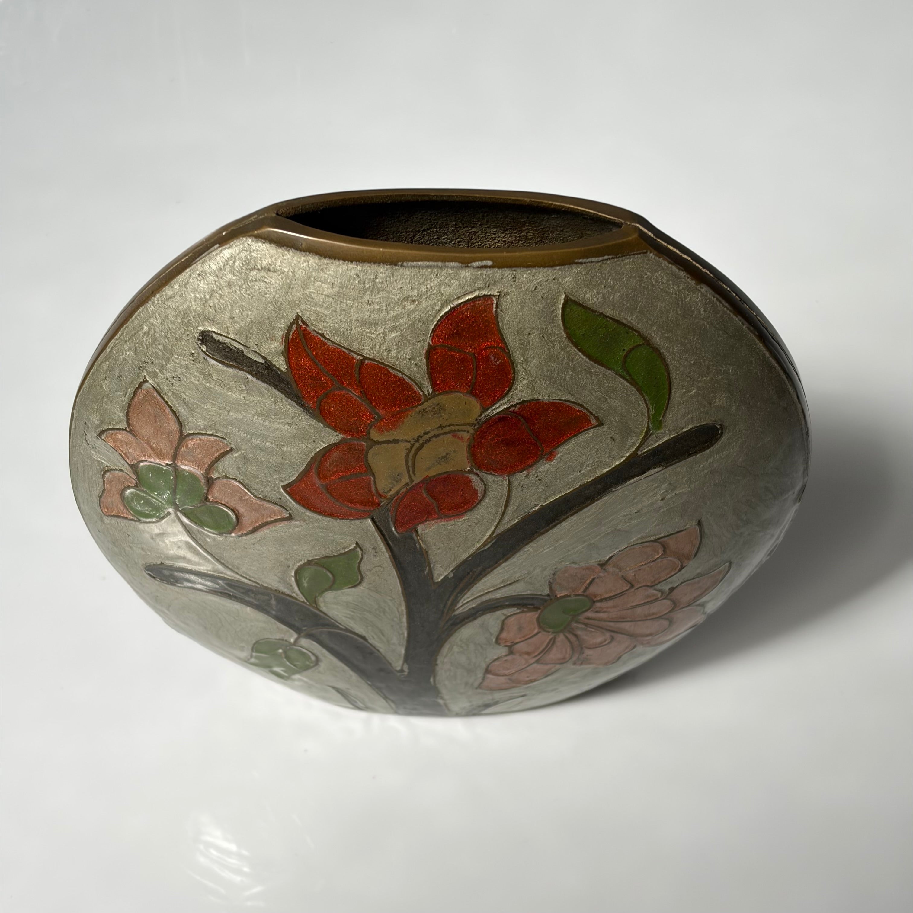 Vintage Floral Bronze Vase