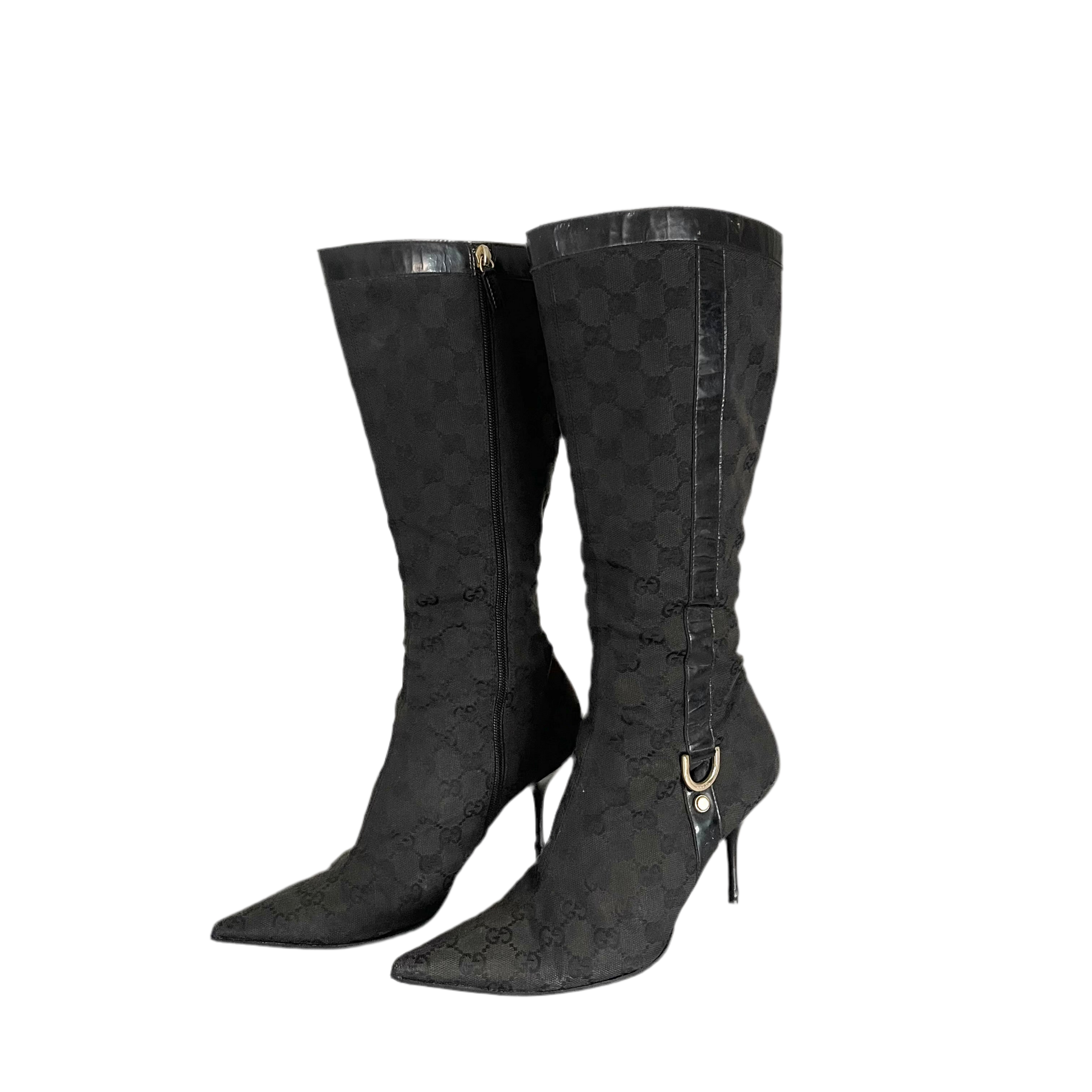 Gucci Black Canvas Monogram Boots