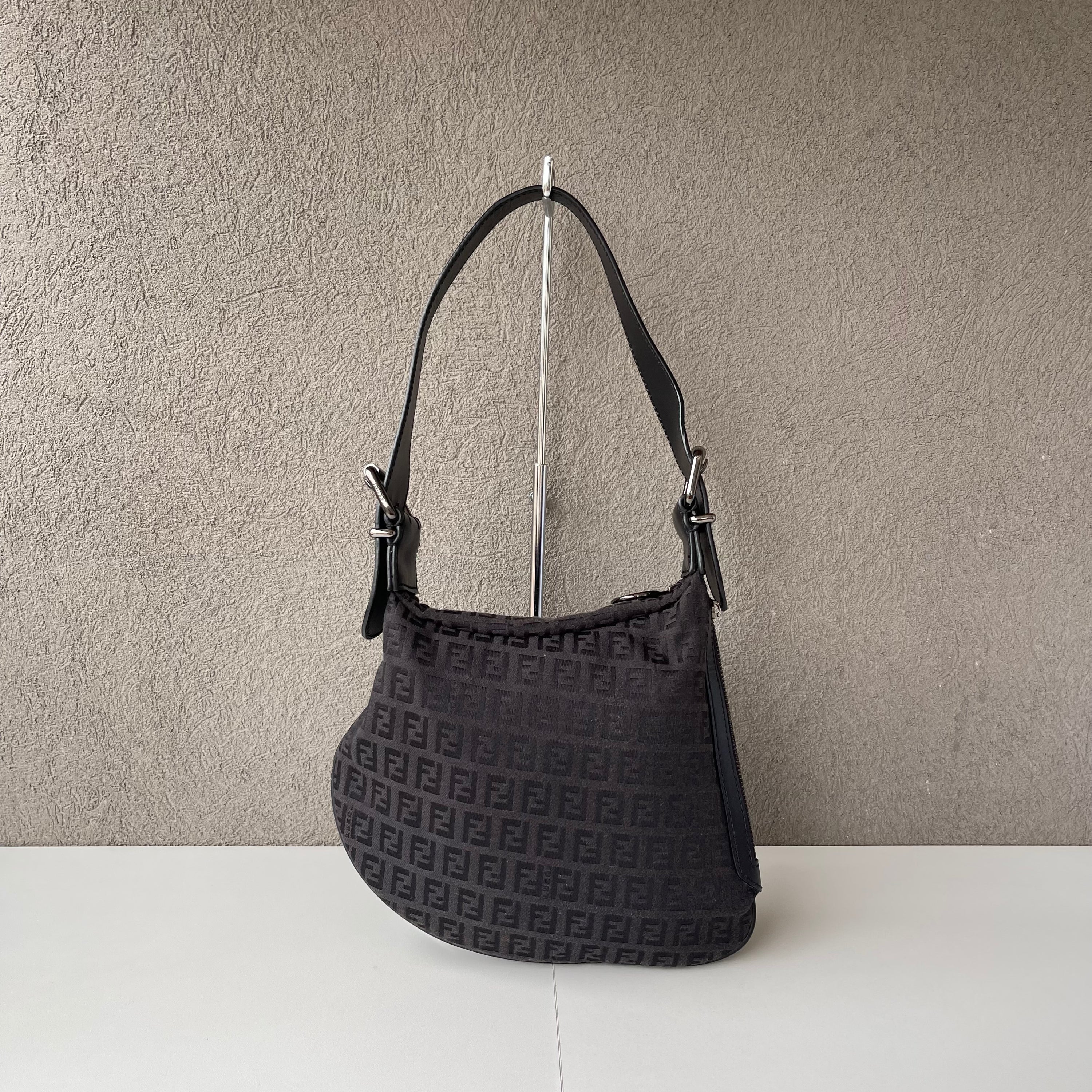 Fendi Oyster Black Zucca Monogram Bag