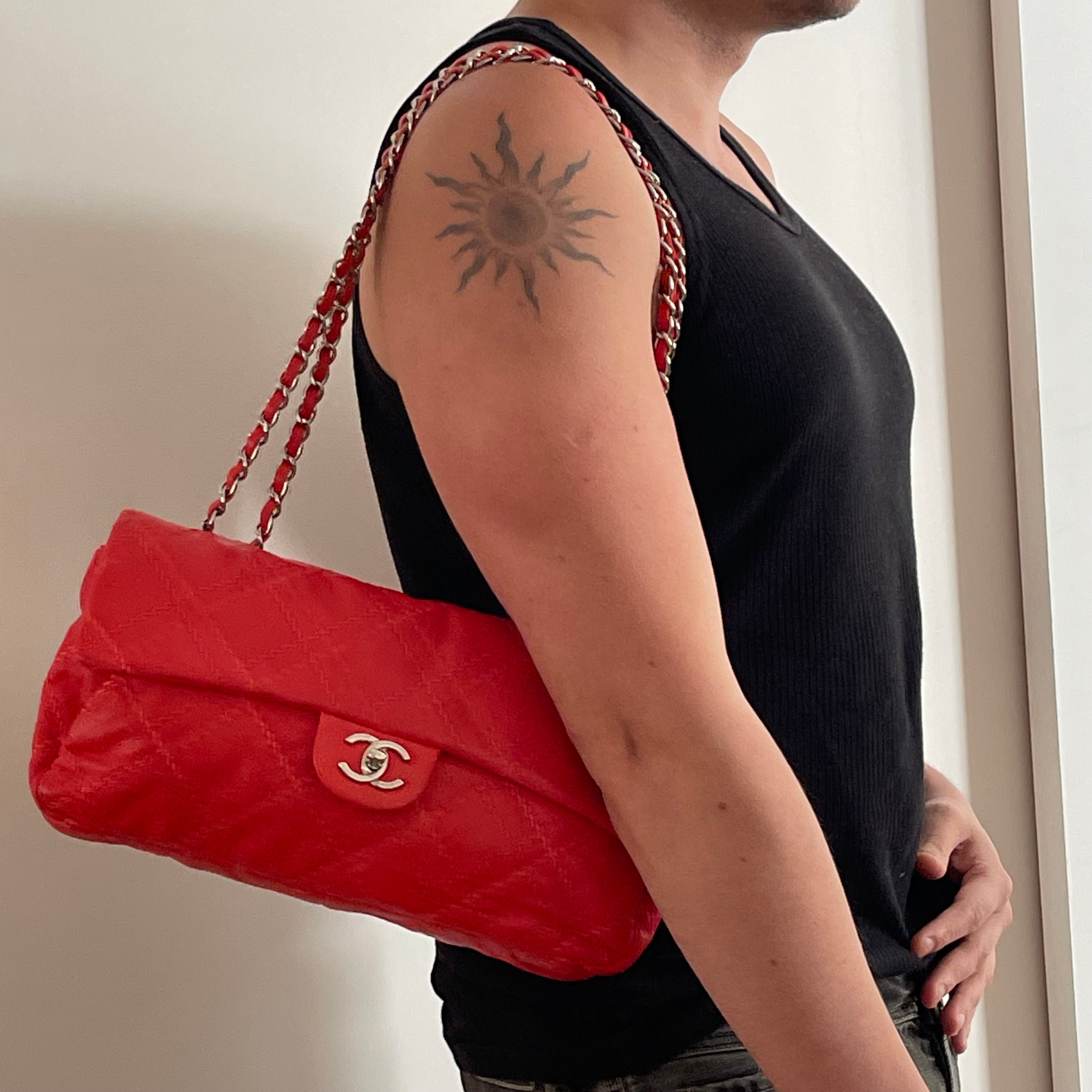 Chanel Wild Stitch Flap Red Lambskin Shoulder Bag