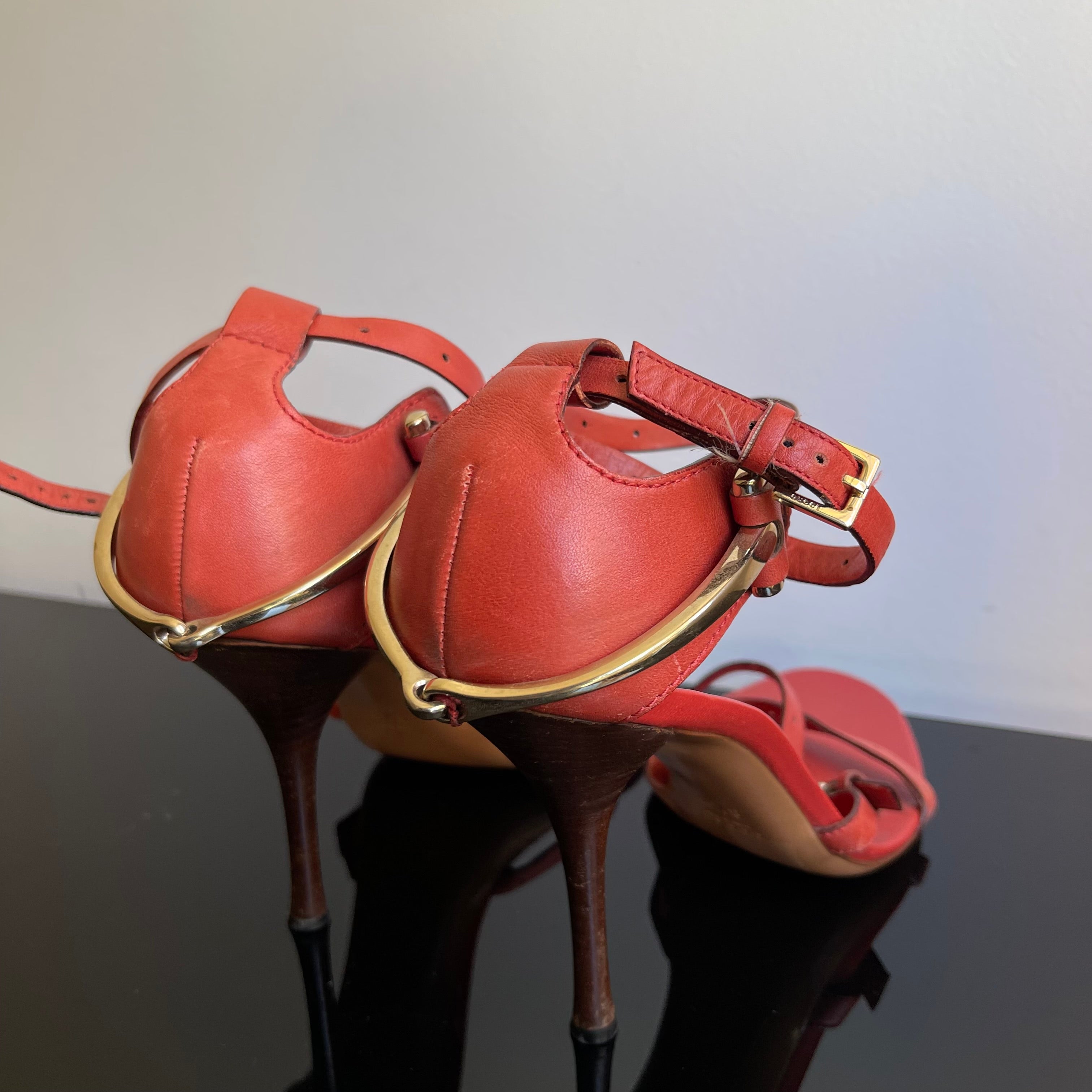 Gucci Tom Ford Vintage Horsebit Red Leather Strappy Heels