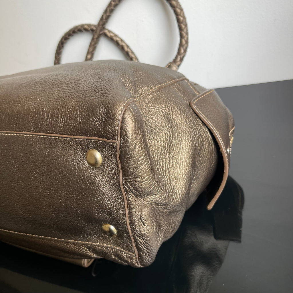 Givenchy Metallic Soft Leather Logo Embossed Braided Handle Satchel