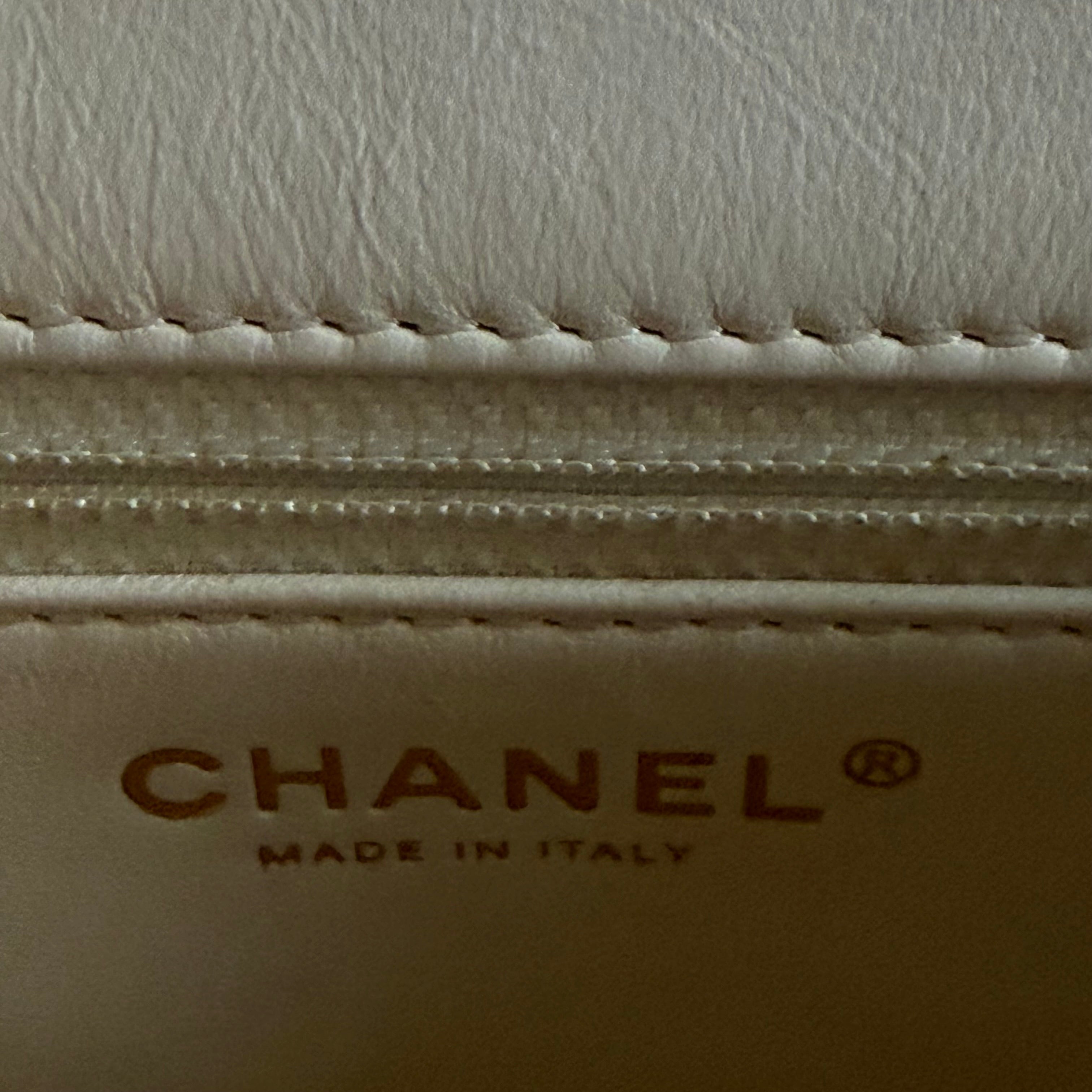 Chanel White Lambskin Leather Top Handle Flap Bag